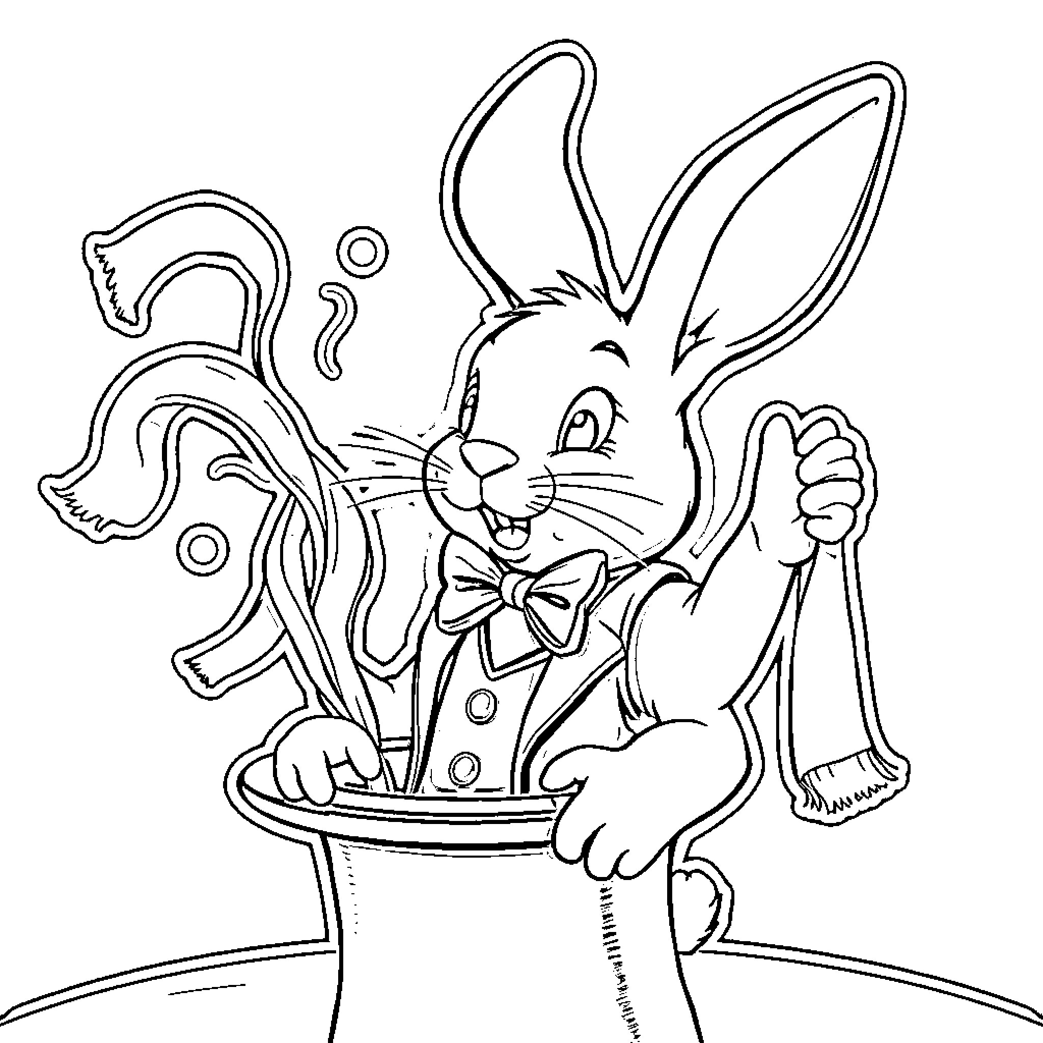 Rabbit in formal attire having a tea party Coloring Page (free black-and-white line drawing printable PDF for all, from beginners to advanced learners, including children, teens, adults, and seniors)