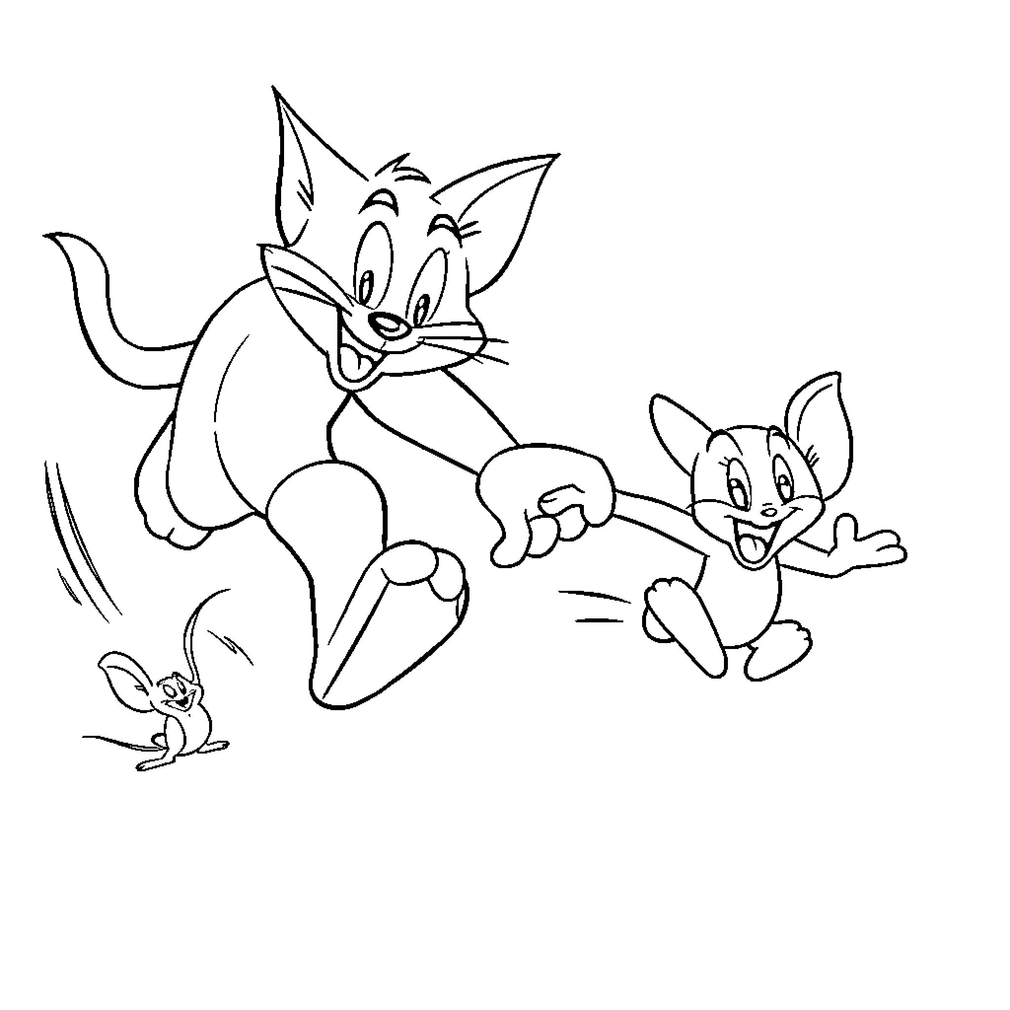 Tom and Jerry: Comical Pursuit Coloring Page (free black-and-white line drawing printable PDF for all, from beginners to advanced learners, including children, teens, adults, and seniors)