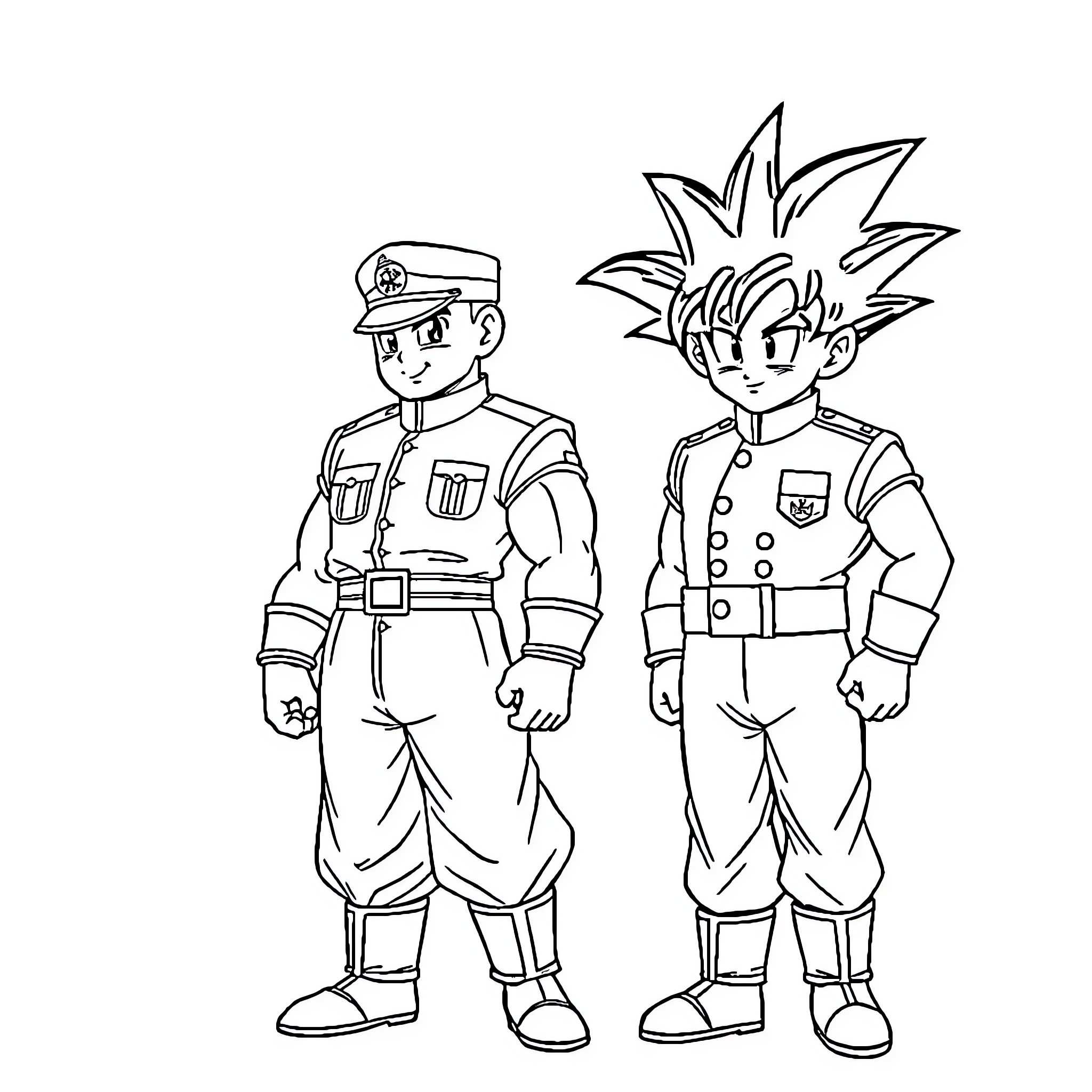 Piccolo Characters in Action Poses Coloring Page (free black-and-white line drawing printable PDF for all, from beginners to advanced learners, including children, teens, adults, and seniors)