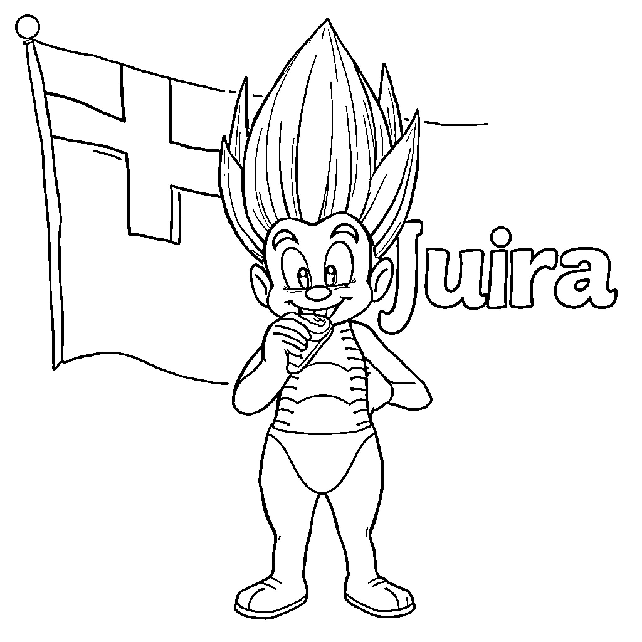 Vegeta Smiling Proudly with Anime-Style Flag Coloring Page (free black-and-white line drawing printable PDF for all, from beginners to advanced learners, including children, teens, adults, and seniors)