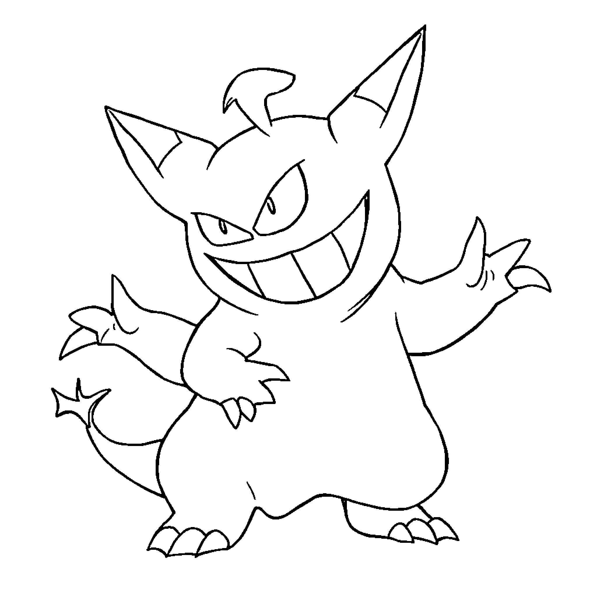 Gengar striking a mischievous pose Coloring Page (free black-and-white line drawing printable PDF for all, from beginners to advanced learners, including children, teens, adults, and seniors)