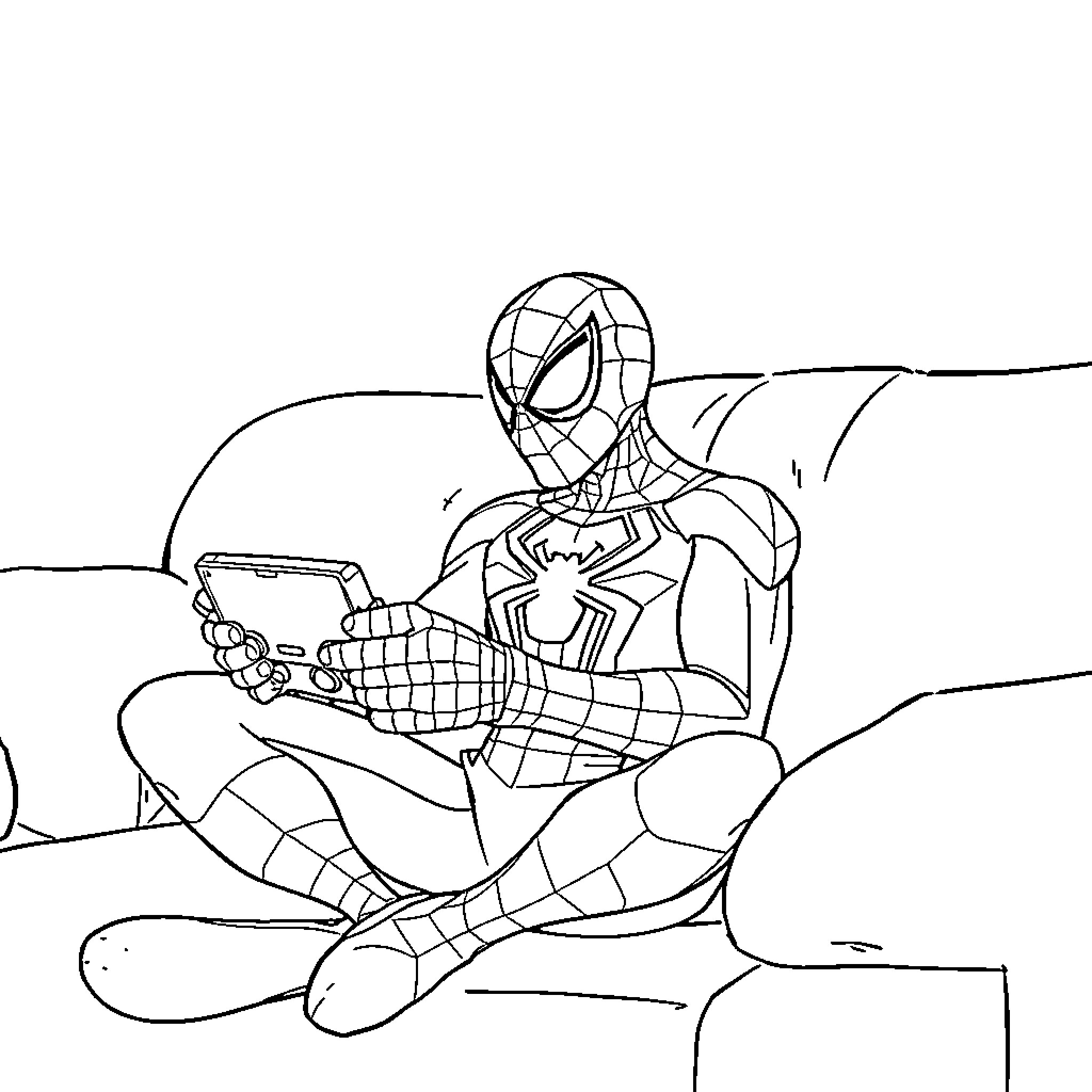 Spiderman in action pose on rock Coloring Page (free black-and-white line drawing printable PDF for all, from beginners to advanced learners, including children, teens, adults, and seniors)