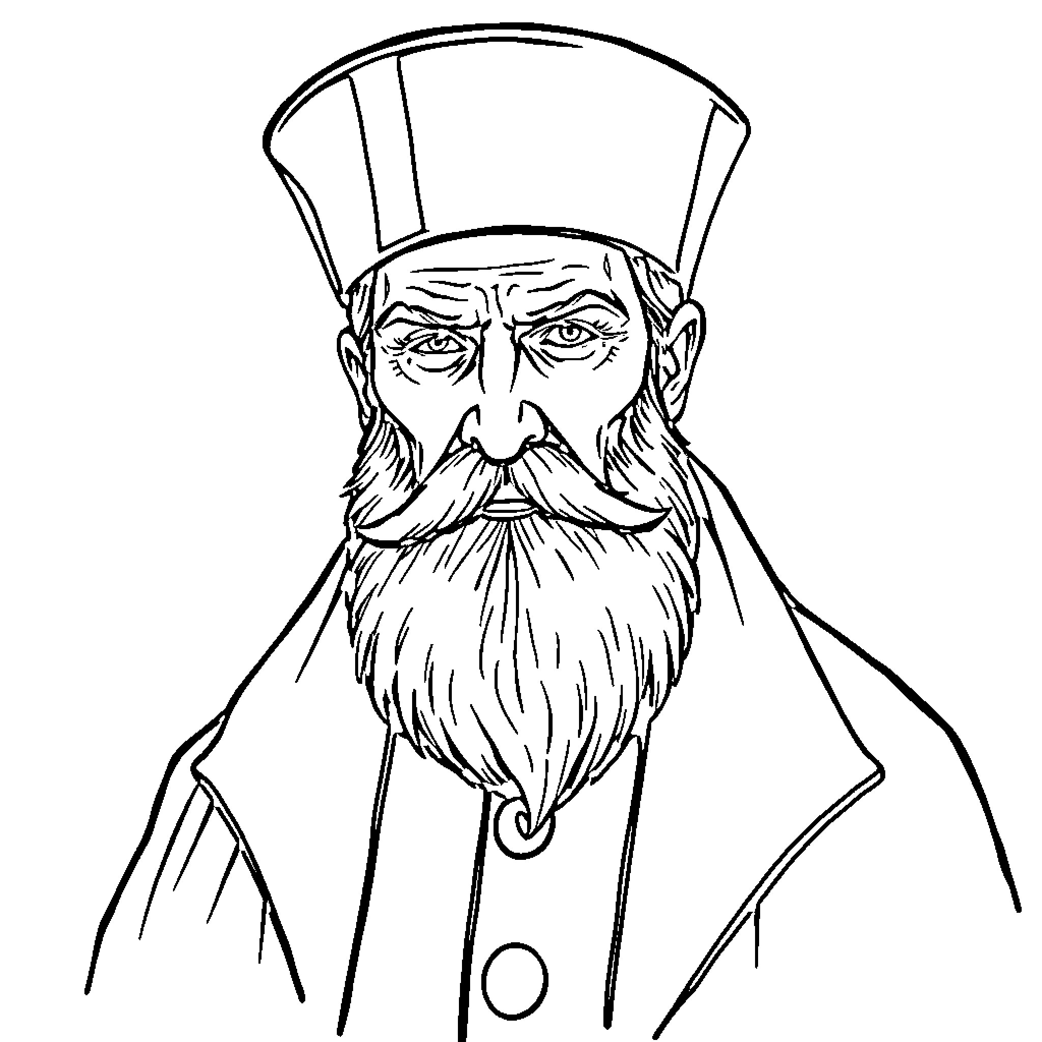 Rasputin's Enigmatic Presence Coloring Page (free black-and-white line drawing printable PDF for all, from beginners to advanced learners, including children, teens, adults, and seniors)