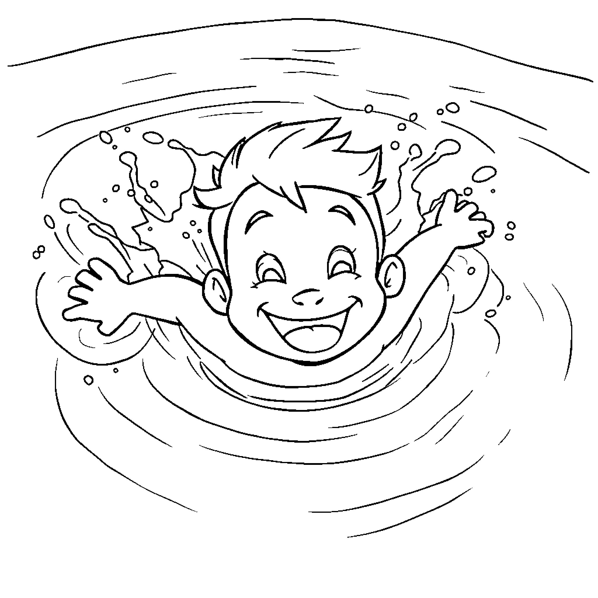 Gojo having fun in the water Coloring Page (free black-and-white line drawing printable PDF for all, from beginners to advanced learners, including children, teens, adults, and seniors)
