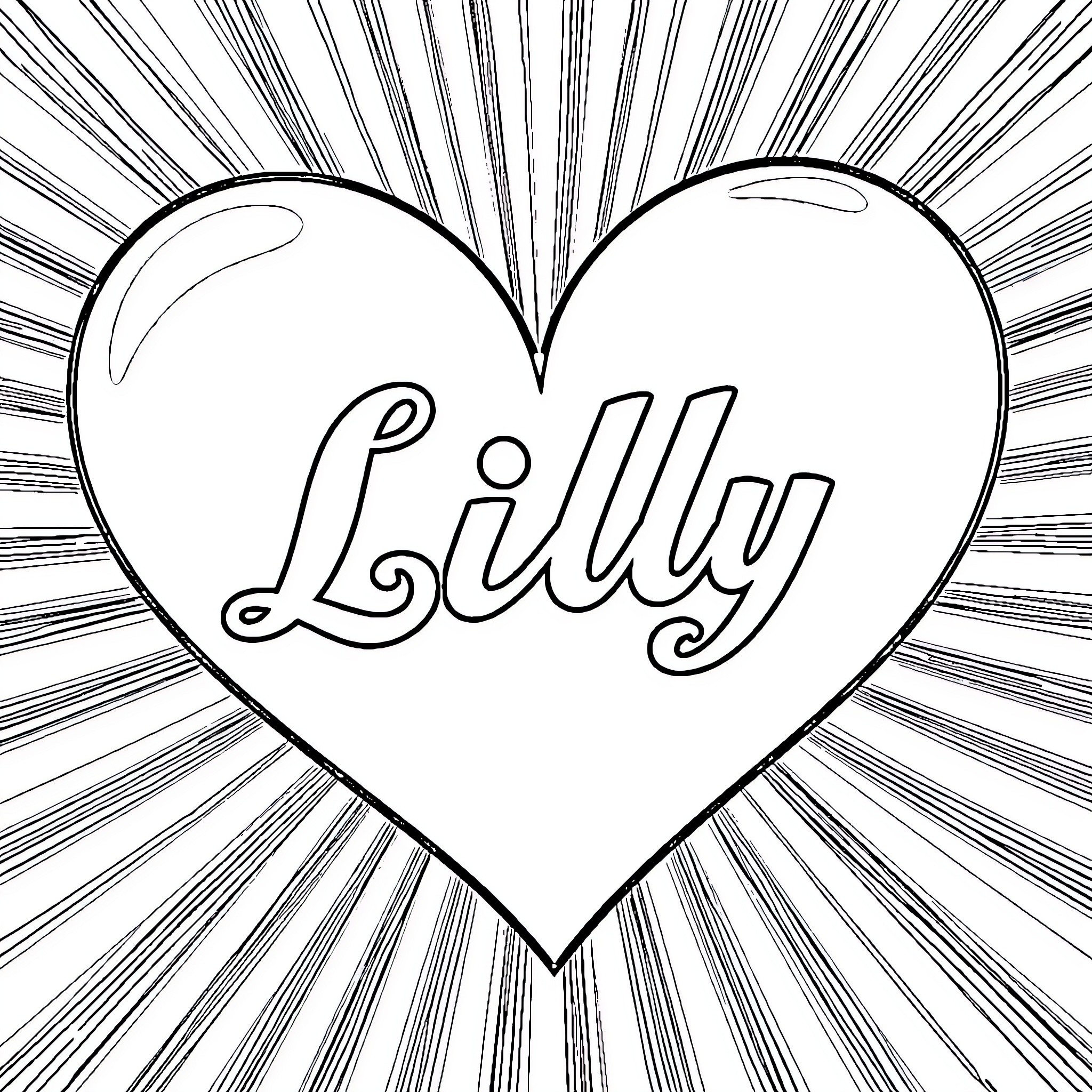 Heart Shaped Love for Lilly Coloring Page (free black-and-white line drawing printable PDF for all, from beginners to advanced learners, including children, teens, adults, and seniors)