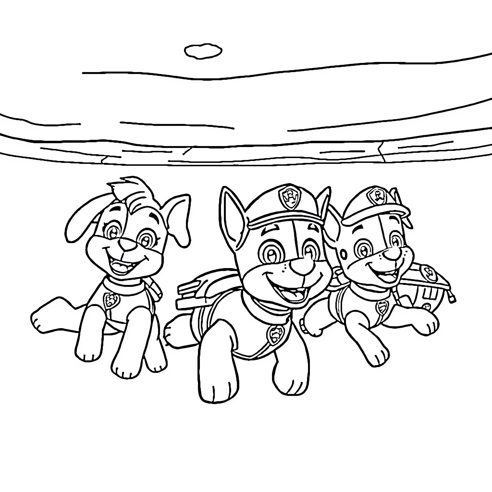 Paw Patrol Pups on Patrol Adventure Coloring Page (free black-and-white line drawing printable PDF for all, from beginners to advanced learners, including children, teens, adults, and seniors)