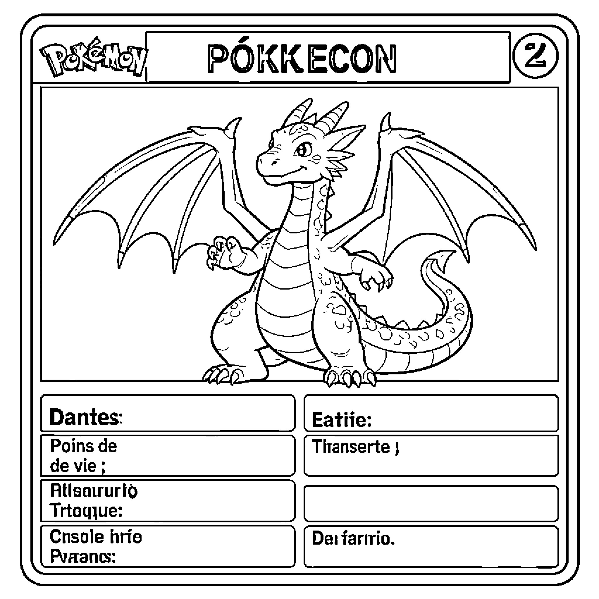Dragon character at Pokecon convention Coloring Page (free black-and-white line drawing printable PDF for all, from beginners to advanced learners, including children, teens, adults, and seniors)