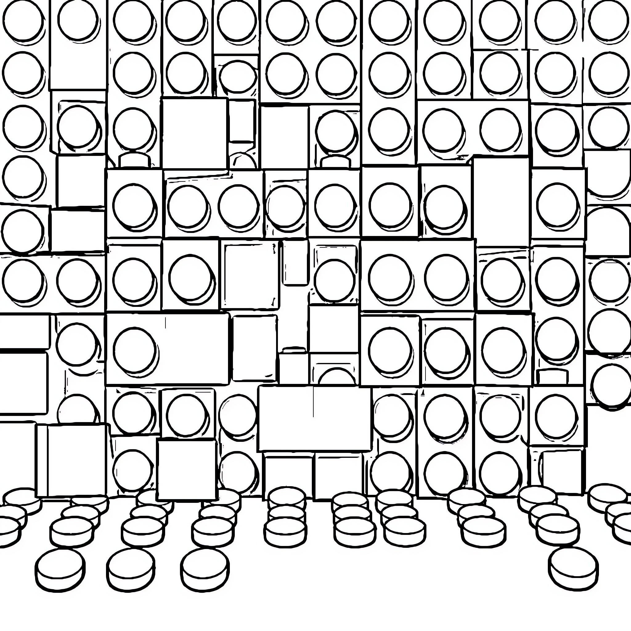 Lego building blocks in a grid pattern Coloring Page (free black-and-white line drawing printable PDF for all, from beginners to advanced learners, including children, teens, adults, and seniors)