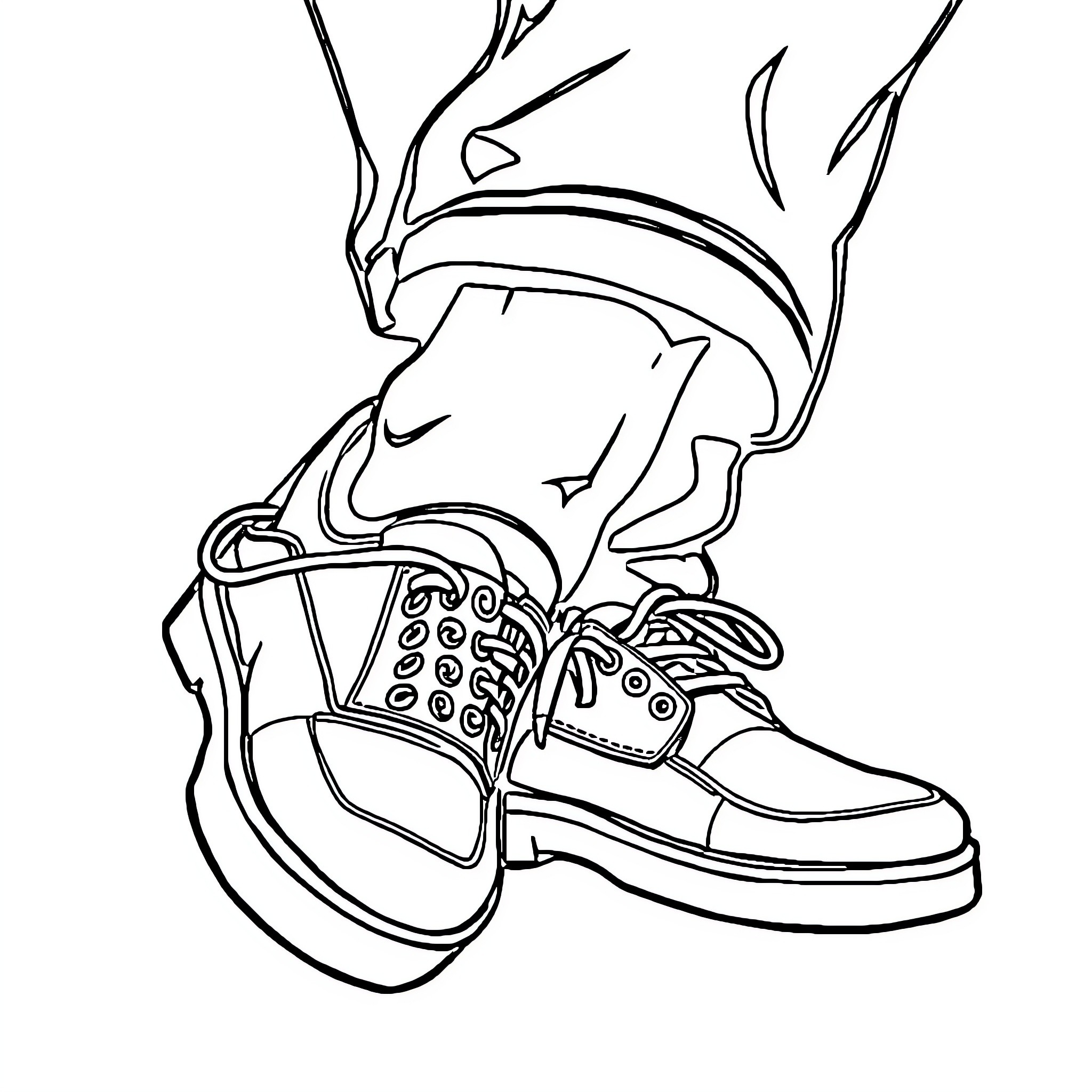 Foot stepping into stylish boots Coloring Page (free black-and-white line drawing printable PDF for all, from beginners to advanced learners, including children, teens, adults, and seniors)