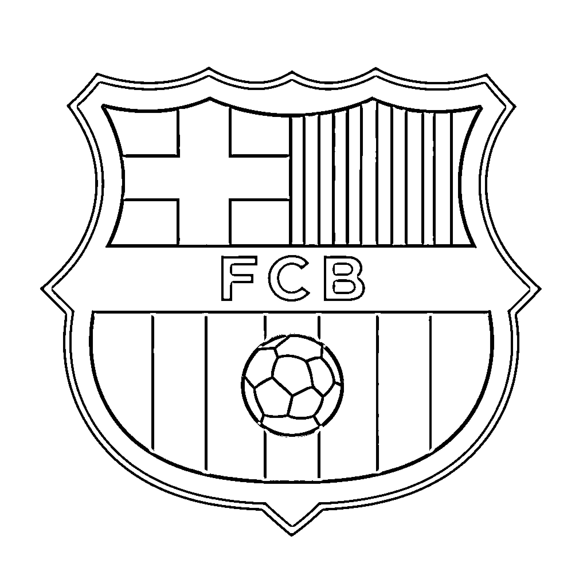 Barca soccer club crest with ball Coloring Page (free black-and-white line drawing printable PDF for all, from beginners to advanced learners, including children, teens, adults, and seniors)