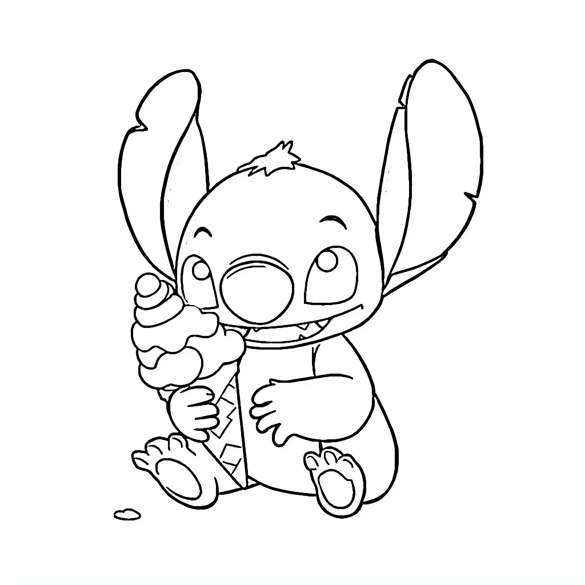 Stitch playing with a toy Coloring Page (free black-and-white line drawing printable PDF for all, from beginners to advanced learners, including children, teens, adults, and seniors)