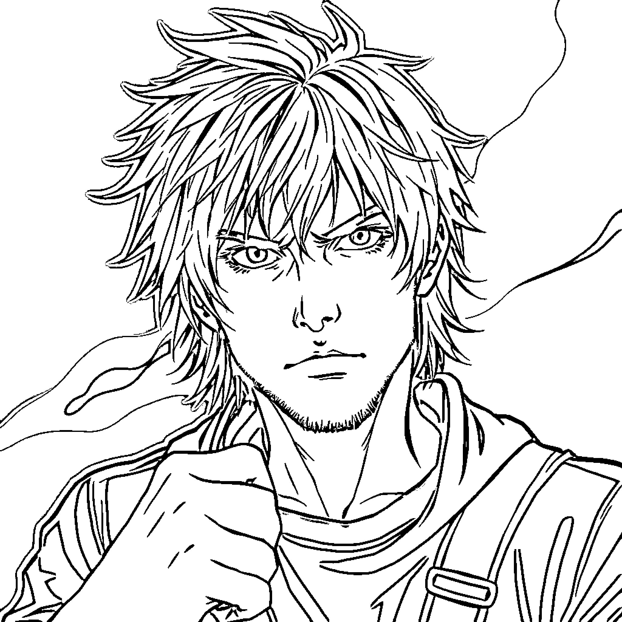 Armin Arlert's Intense Gaze and Rugged Appearance Coloring Page (free black-and-white line drawing printable PDF for all, from beginners to advanced learners, including children, teens, adults, and seniors)