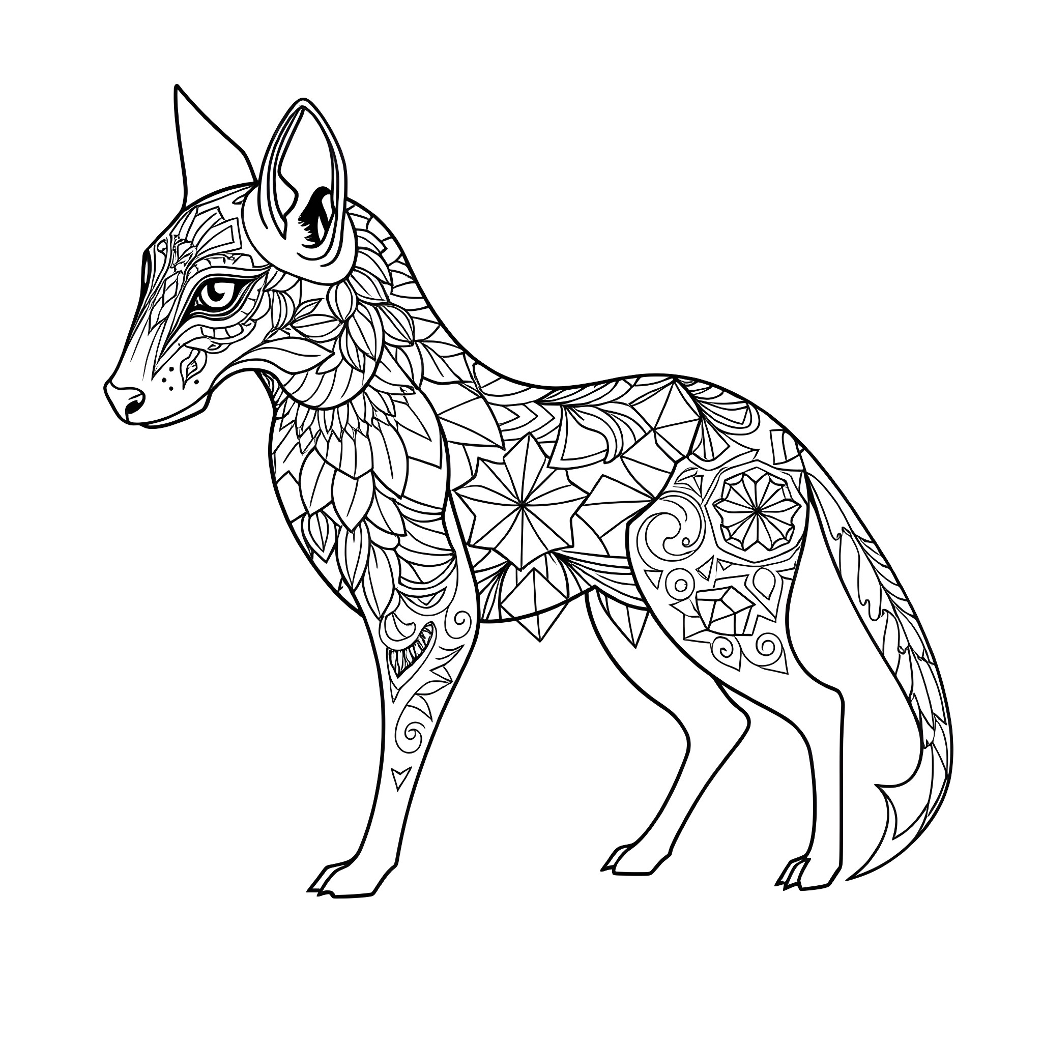 Animal with intricate ornate patterns Coloring Page (free black-and-white line drawing printable PDF for all, from beginners to advanced learners, including children, teens, adults, and seniors)