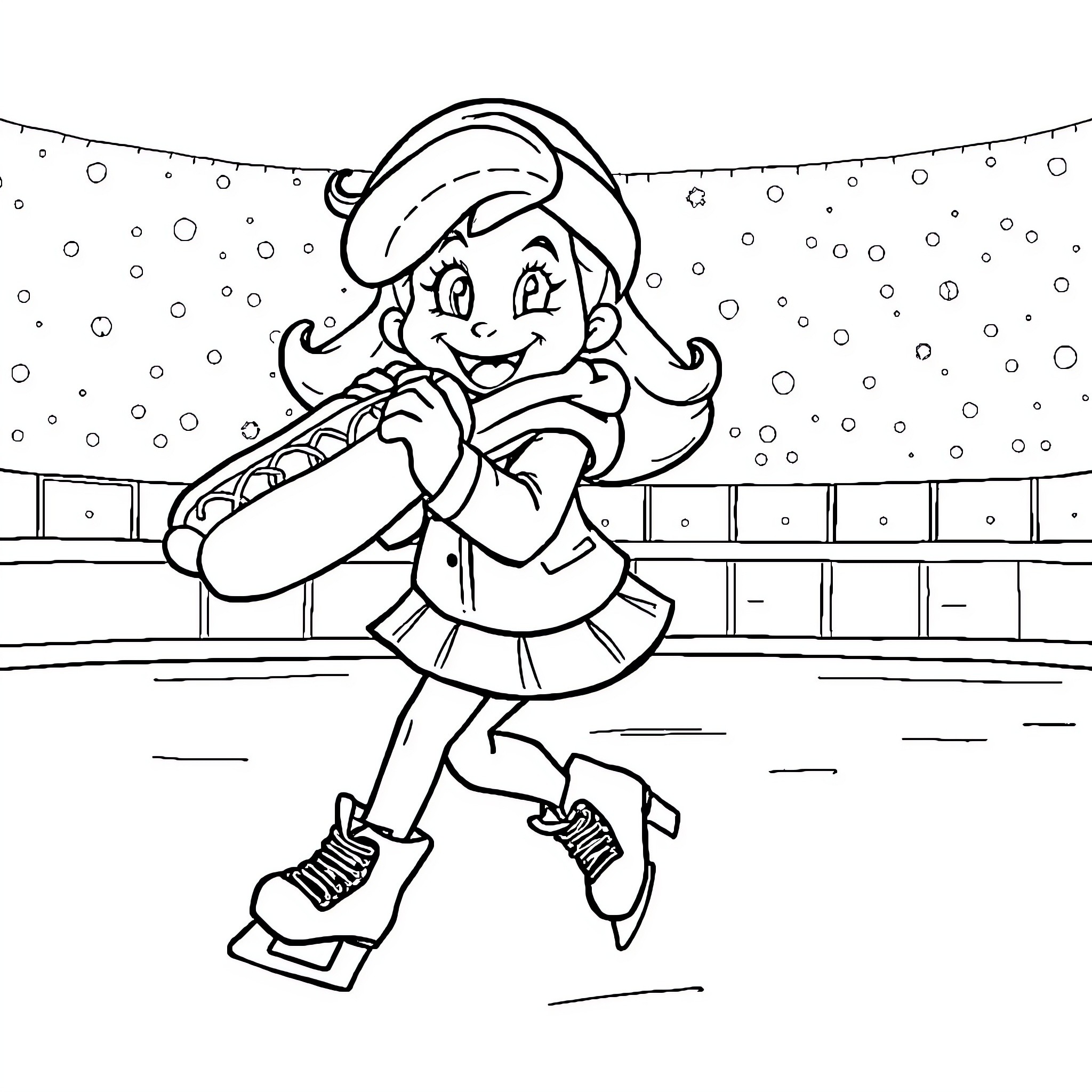 Bluey ice skating with enthusiasm Coloring Page (free black-and-white line drawing printable PDF for all, from beginners to advanced learners, including children, teens, adults, and seniors)