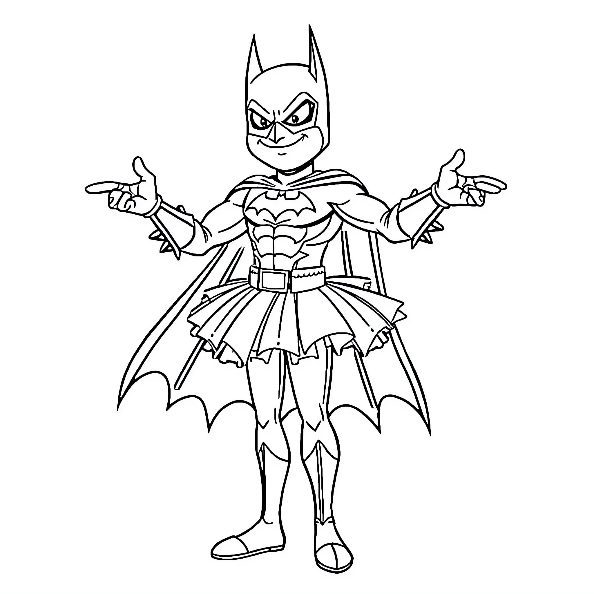 Batman in a Determined Pose Coloring Page (free black-and-white line drawing printable PDF for all, from beginners to advanced learners, including children, teens, adults, and seniors)