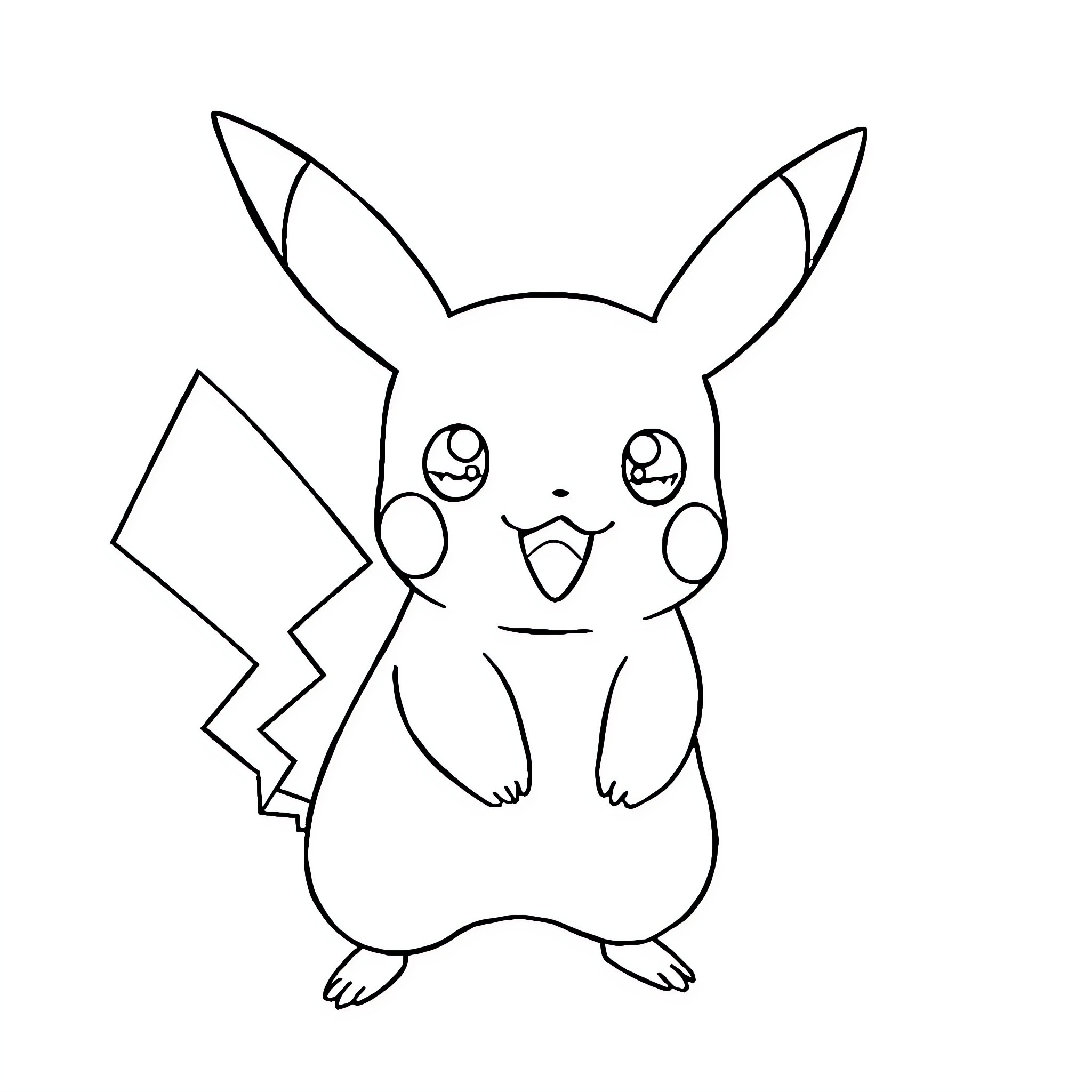 Pikachu in a cute and surprised pose Coloring Page (free black-and-white line drawing printable PDF for all, from beginners to advanced learners, including children, teens, adults, and seniors)