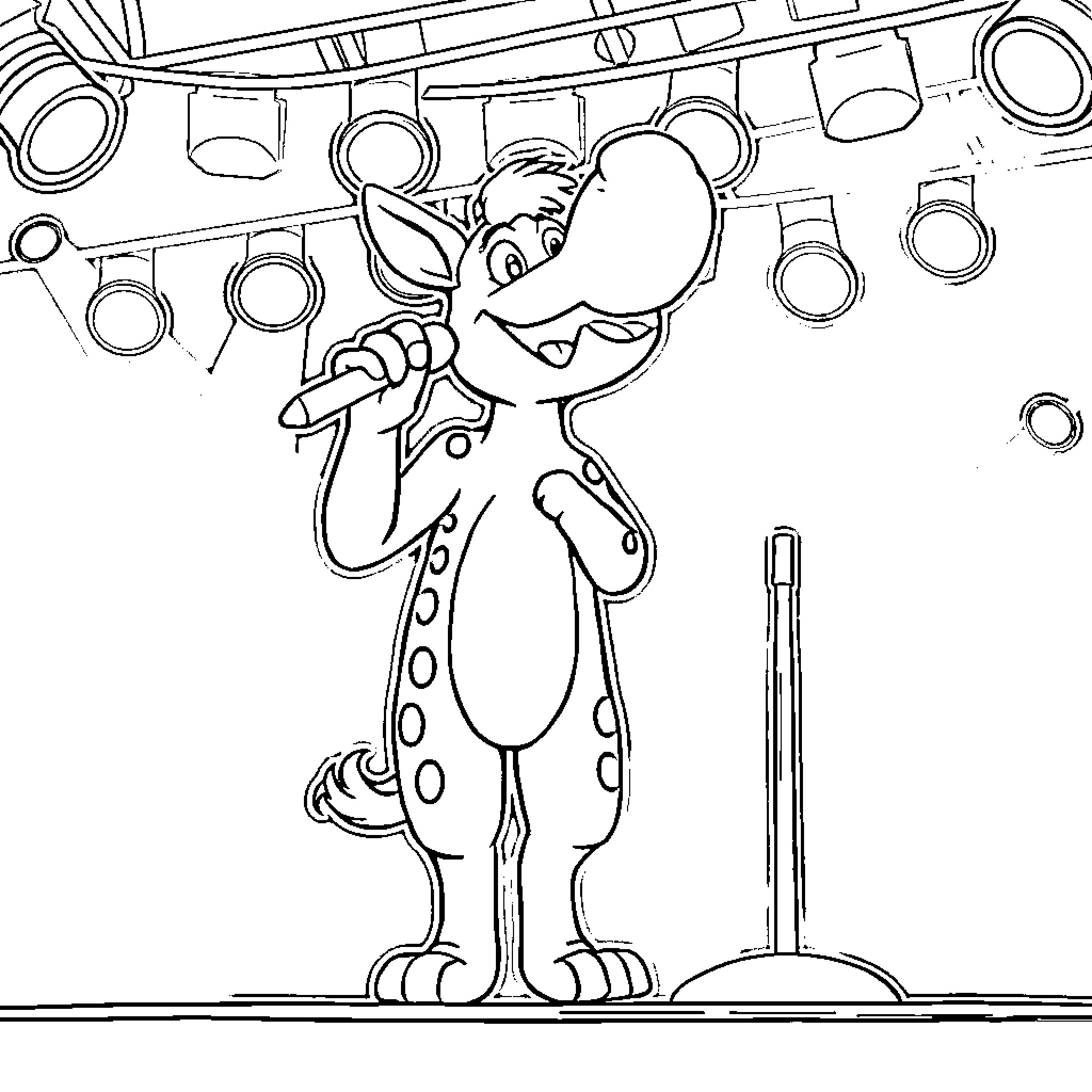 Huntrix's Playful Performance on Stage Coloring Page (free black-and-white line drawing printable PDF for all, from beginners to advanced learners, including children, teens, adults, and seniors)