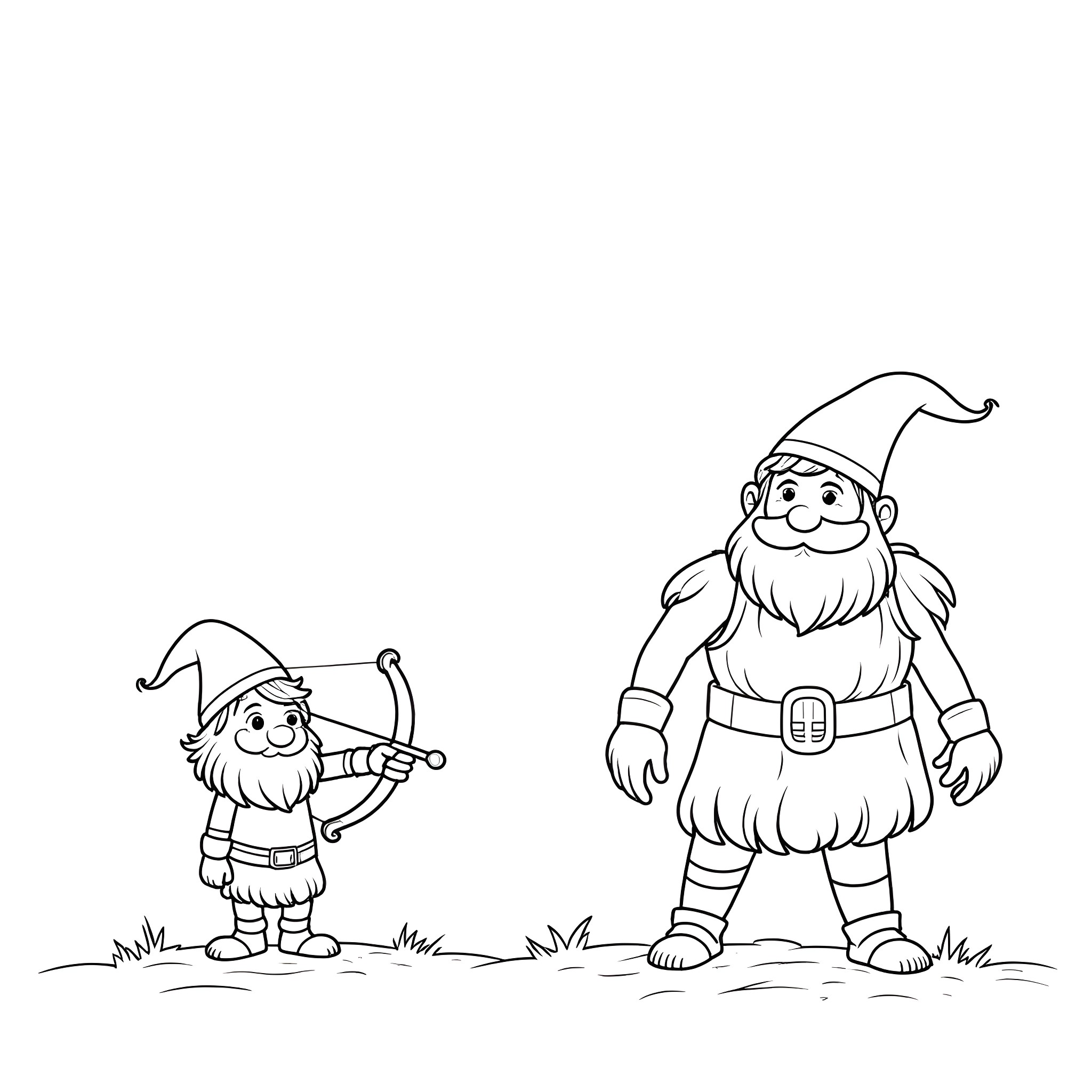 Gnome Companions Exploring the Outdoors Coloring Page (free black-and-white line drawing printable PDF for all, from beginners to advanced learners, including children, teens, adults, and seniors)