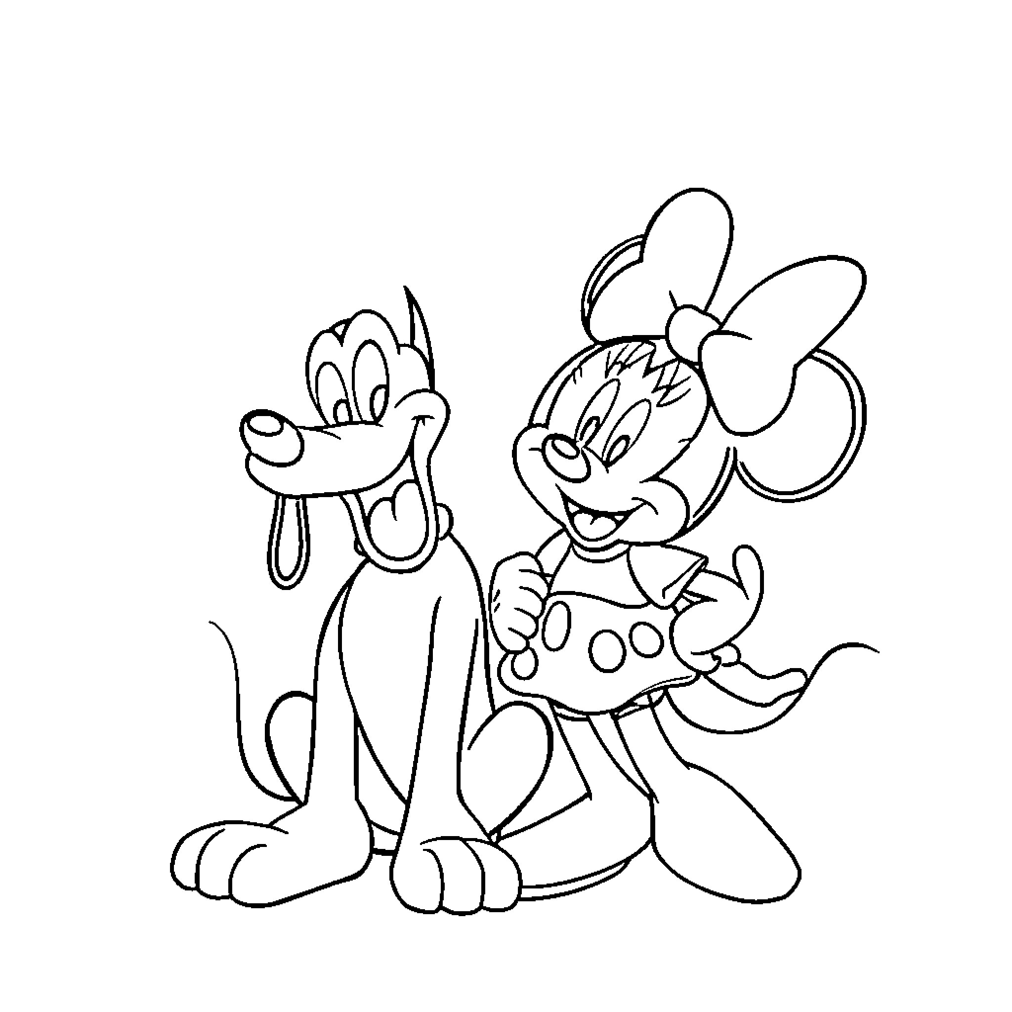 Pluto and Mickey playing happily together Coloring Page (free black-and-white line drawing printable PDF for all, from beginners to advanced learners, including children, teens, adults, and seniors)
