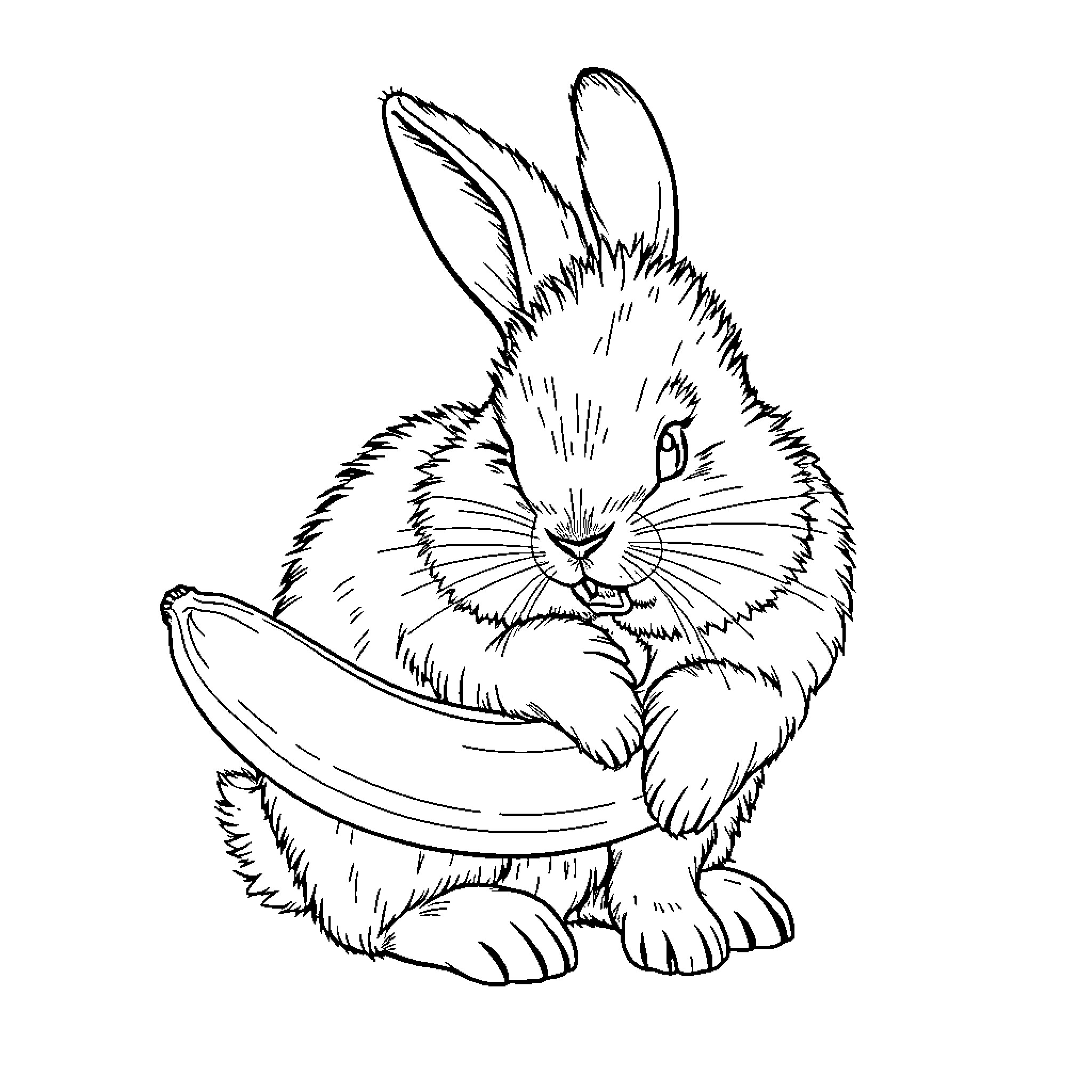Bunny sitting with a bowl Coloring Page (free black-and-white line drawing printable PDF for all, from beginners to advanced learners, including children, teens, adults, and seniors)