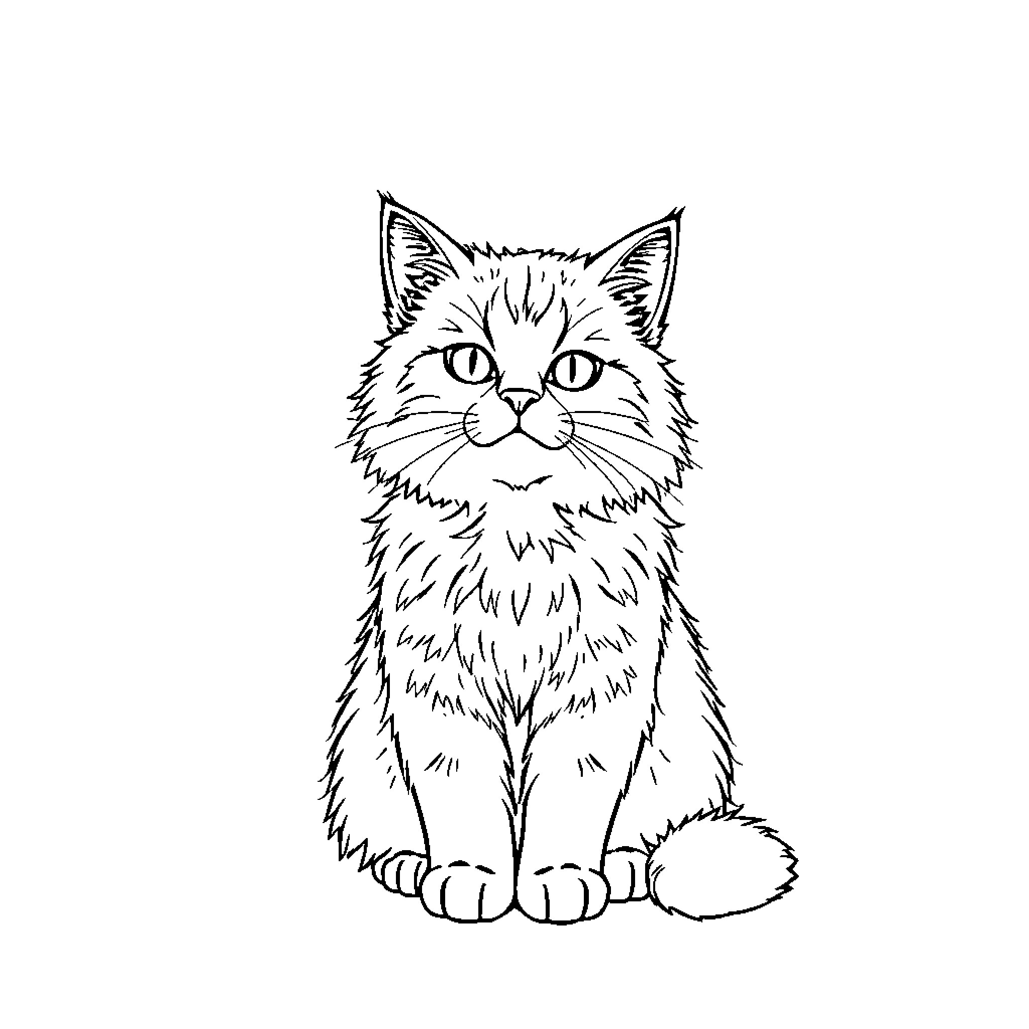 Cat sketch with alert expression Coloring Page (free black-and-white line drawing printable PDF for all, from beginners to advanced learners, including children, teens, adults, and seniors)