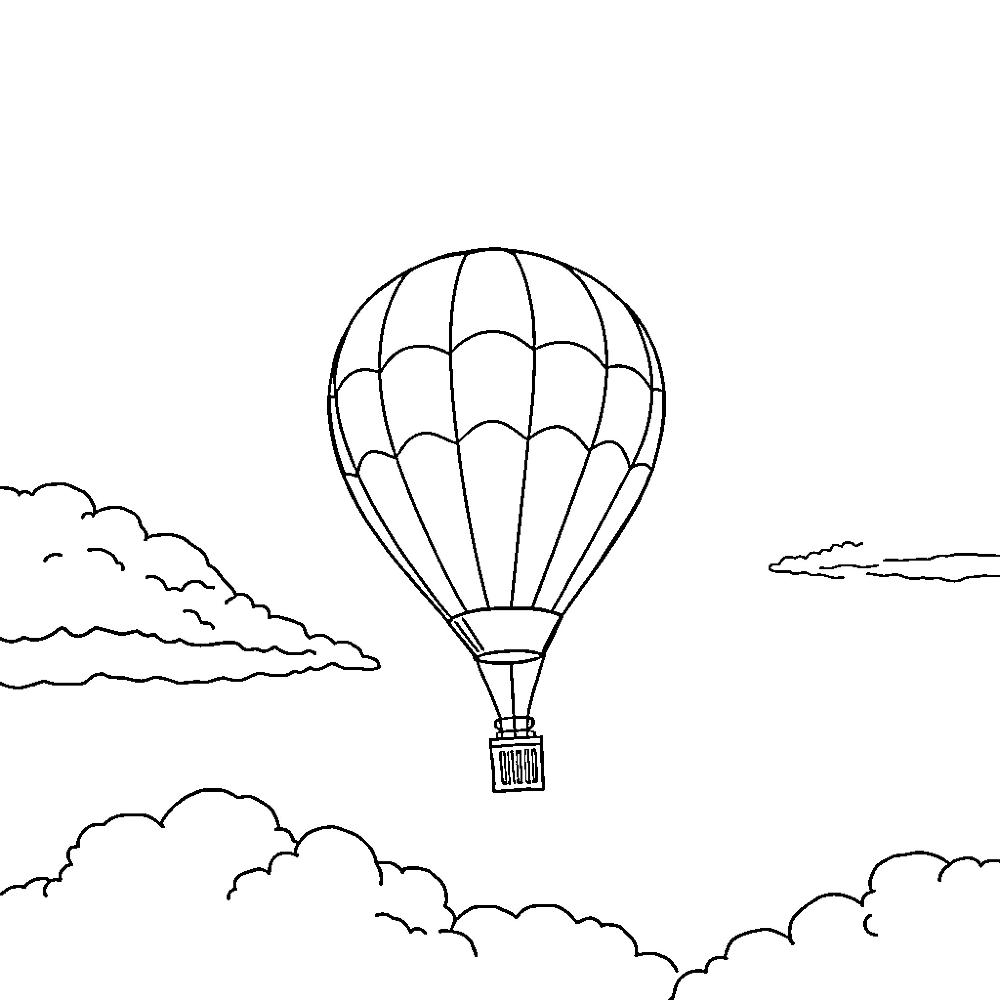 Balloon soaring through the clouds Coloring Page (free black-and-white line drawing printable PDF for all, from beginners to advanced learners, including children, teens, adults, and seniors)
