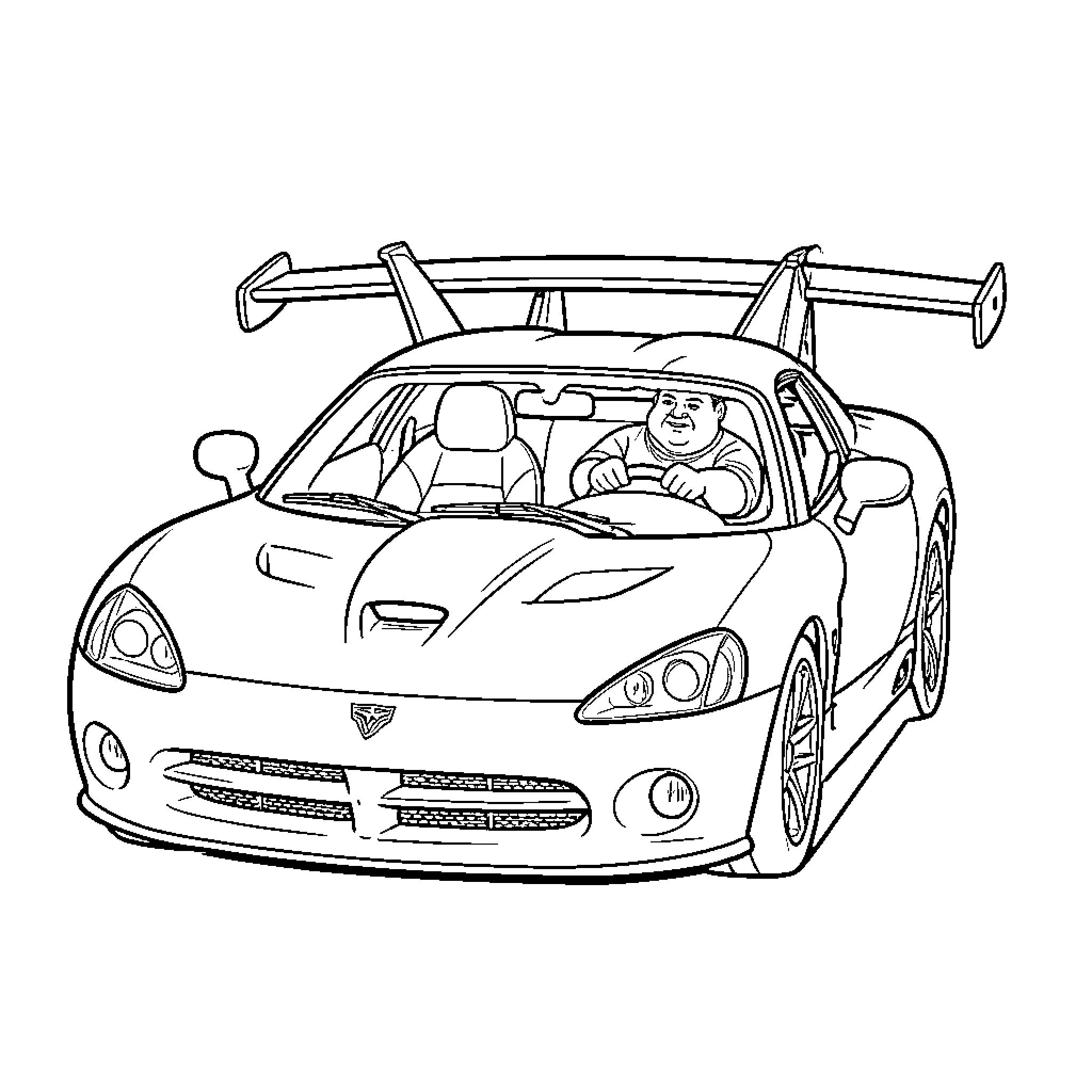 Man driving a fast sports car with excitement Coloring Page (free black-and-white line drawing printable PDF for all, from beginners to advanced learners, including children, teens, adults, and seniors)