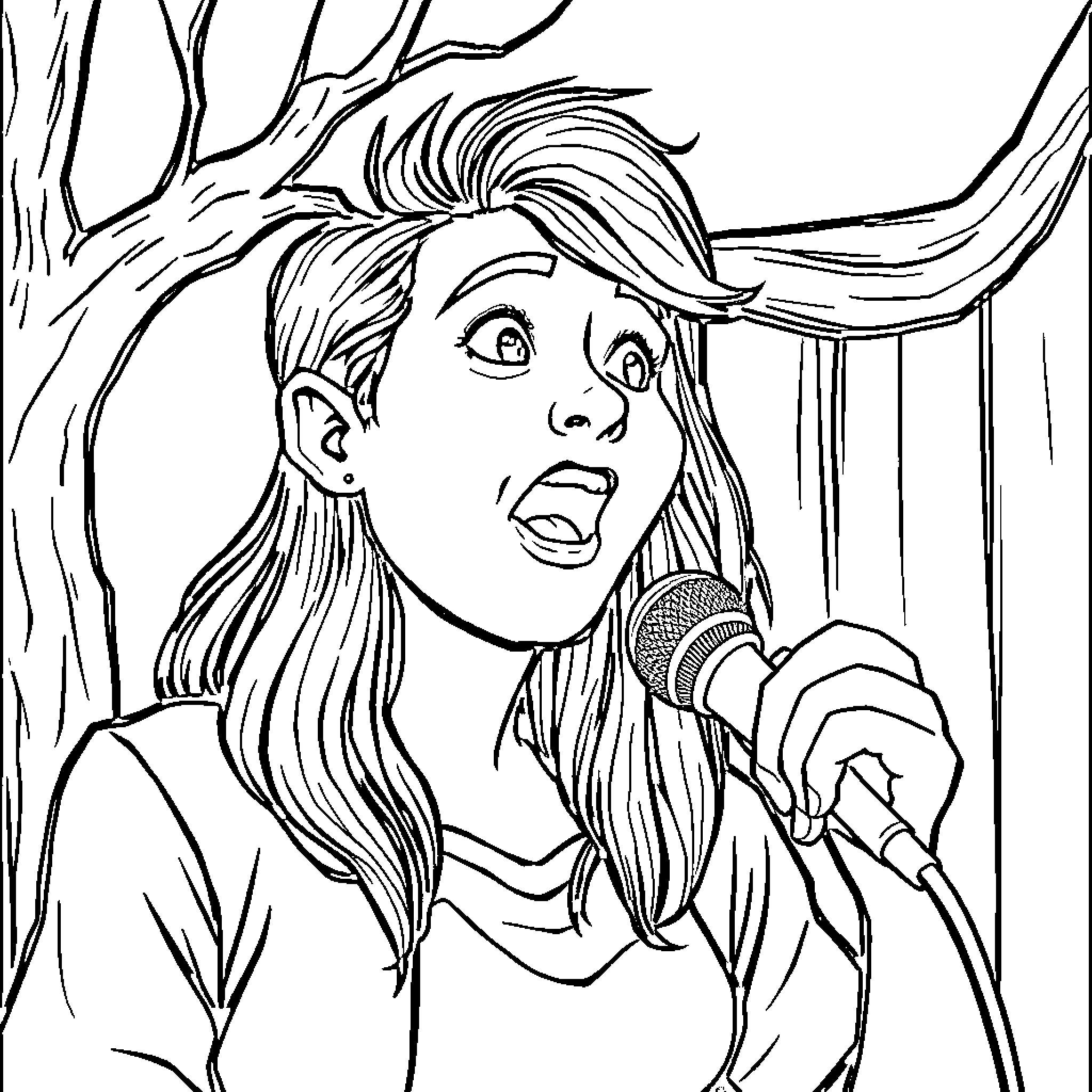 Benten's Passionate Performance on Stage Coloring Page (free black-and-white line drawing printable PDF for all, from beginners to advanced learners, including children, teens, adults, and seniors)