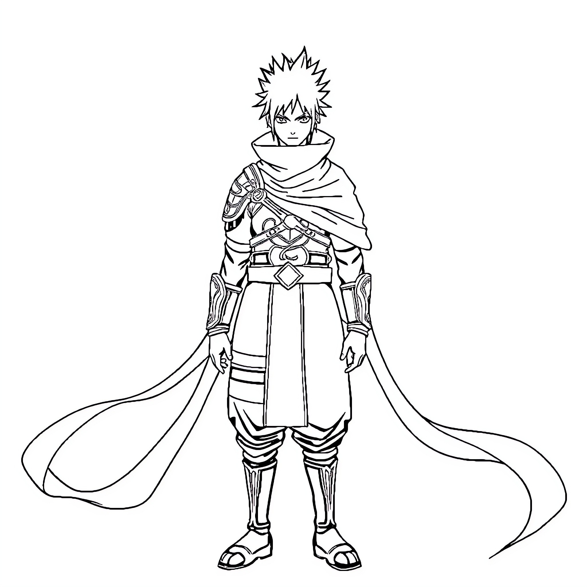 Madara Uchiha in battle-ready attire Coloring Page (free black-and-white line drawing printable PDF for all, from beginners to advanced learners, including children, teens, adults, and seniors)