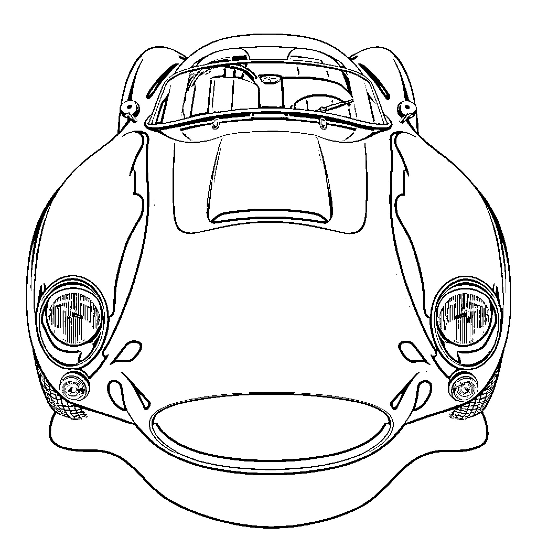 Lister D Vintage Sports Car Illustration Coloring Page (free black-and-white line drawing printable PDF for all, from beginners to advanced learners, including children, teens, adults, and seniors)