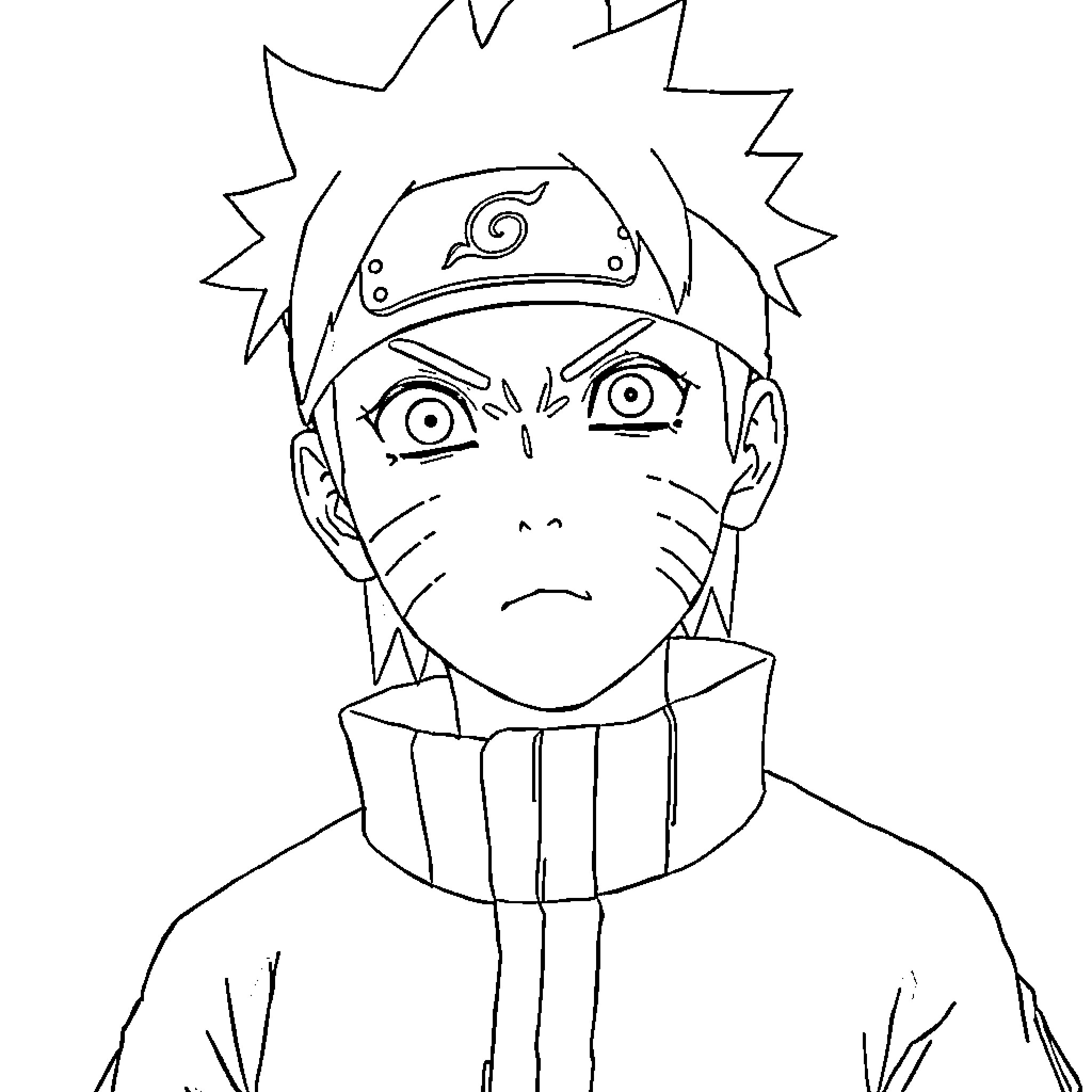 Naruto - Ninja in Action with Determined Expression Coloring Page (free black-and-white line drawing printable PDF for all, from beginners to advanced learners, including children, teens, adults, and seniors)