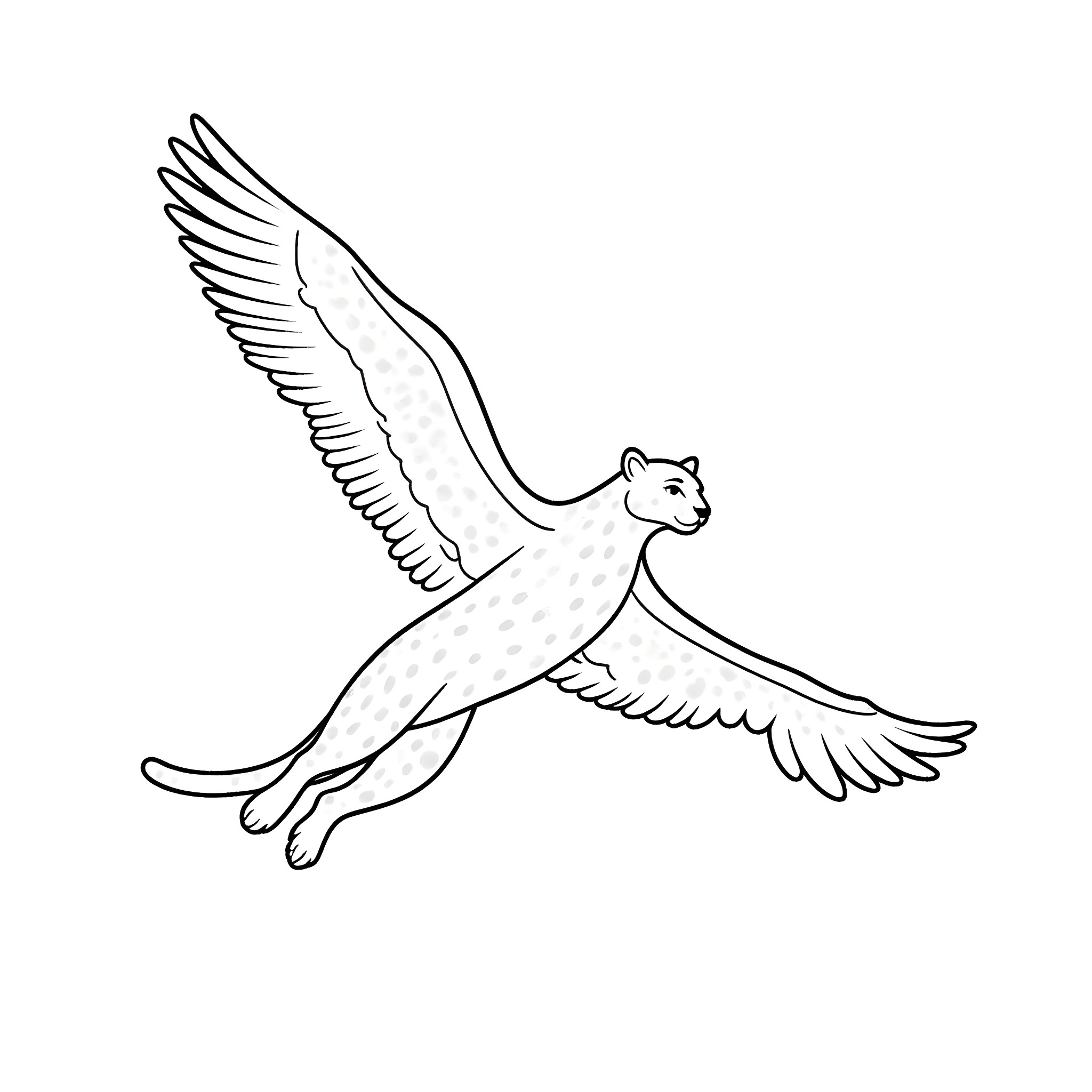 Flying Leopard taking majestic leap Coloring Page (free black-and-white line drawing printable PDF for all, from beginners to advanced learners, including children, teens, adults, and seniors)