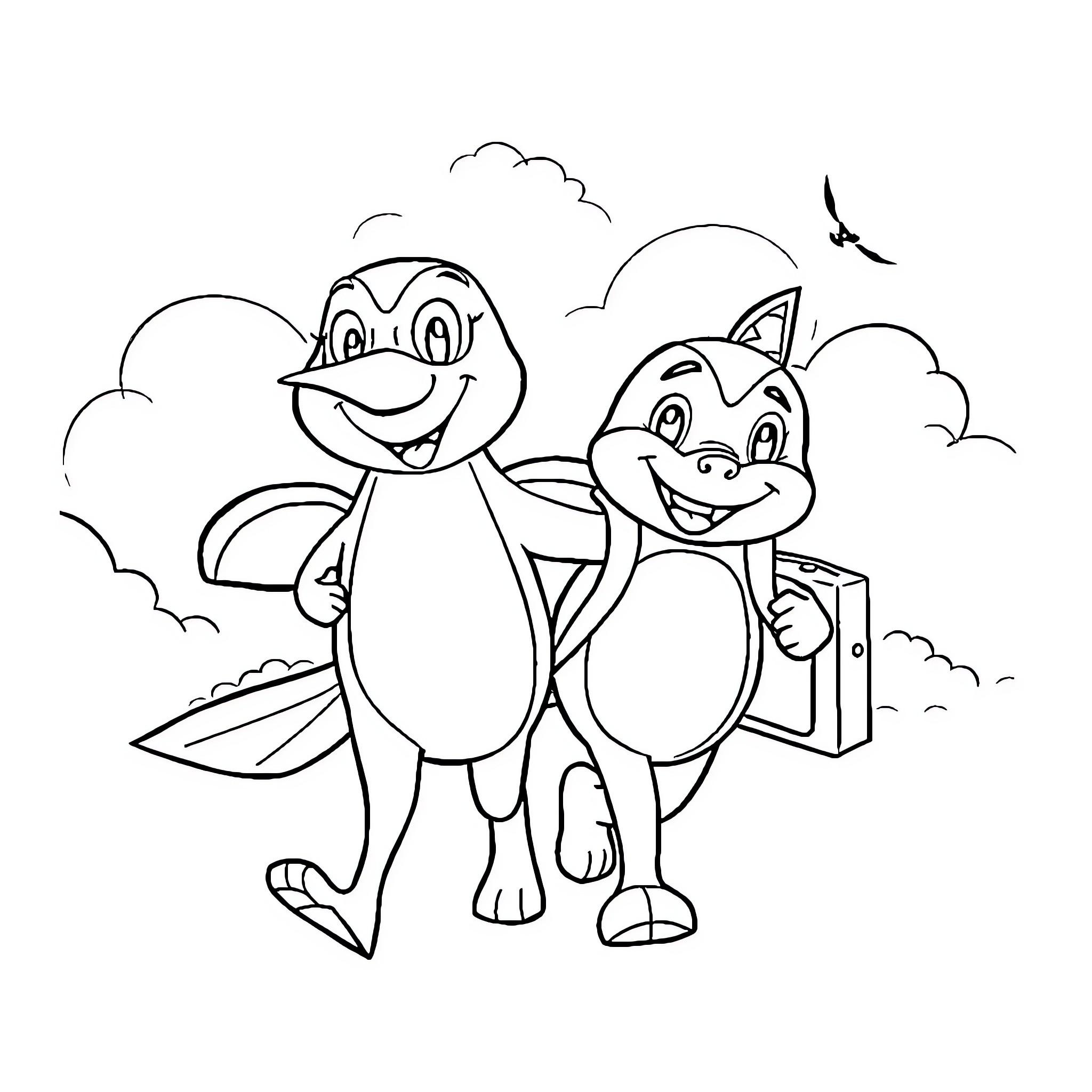 Paw Patrol characters in outdoor adventure Coloring Page (free black-and-white line drawing printable PDF for all, from beginners to advanced learners, including children, teens, adults, and seniors)