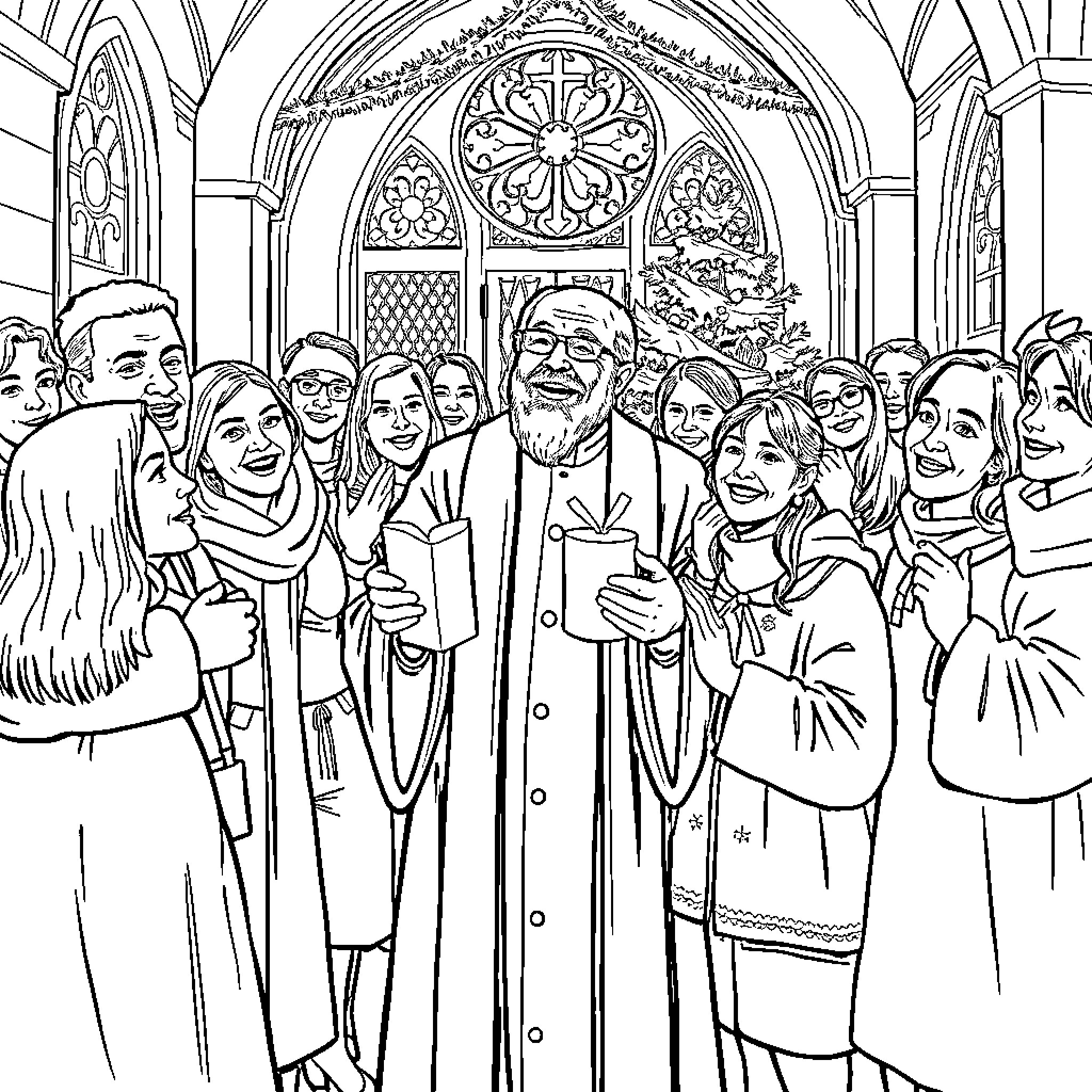 C.F.W. Walther with congregation in church Coloring Page (free black-and-white line drawing printable PDF for all, from beginners to advanced learners, including children, teens, adults, and seniors)
