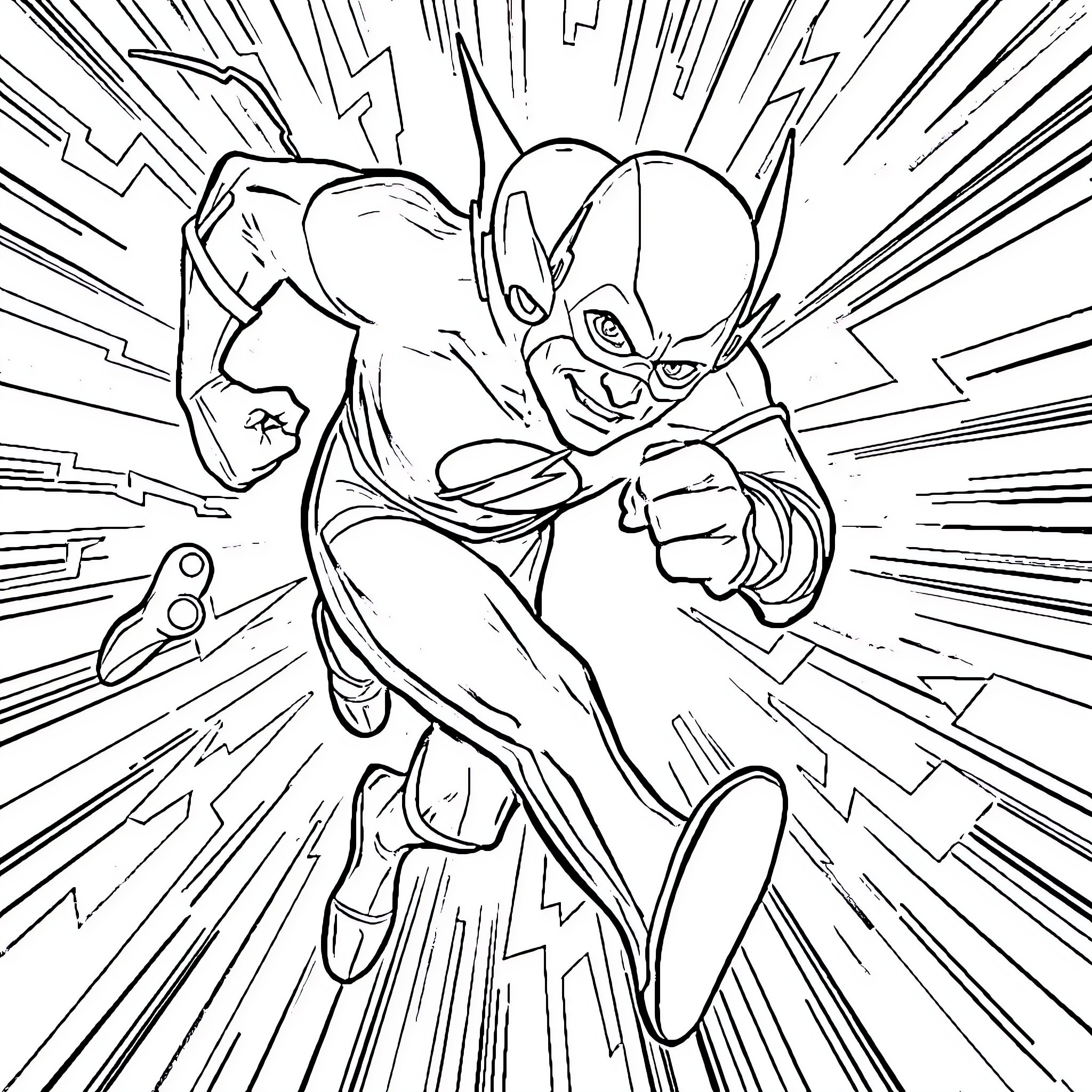 Flash hero charging in action Coloring Page (free black-and-white line drawing printable PDF for all, from beginners to advanced learners, including children, teens, adults, and seniors)