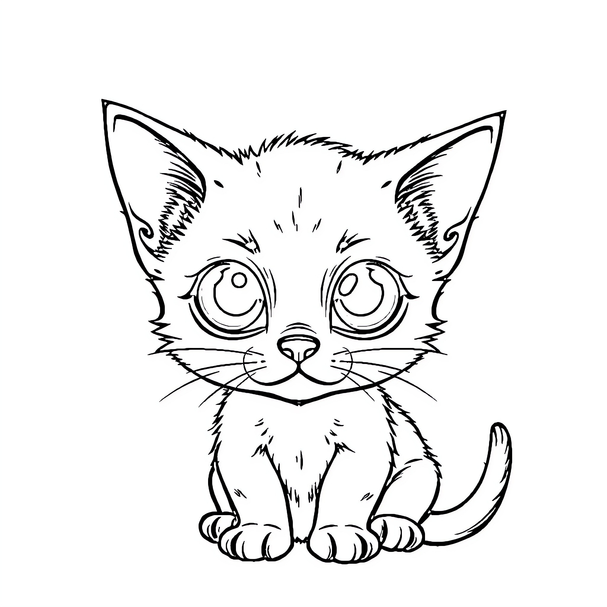 Grogu the curious and adorable kitten Coloring Page (free black-and-white line drawing printable PDF for all, from beginners to advanced learners, including children, teens, adults, and seniors)