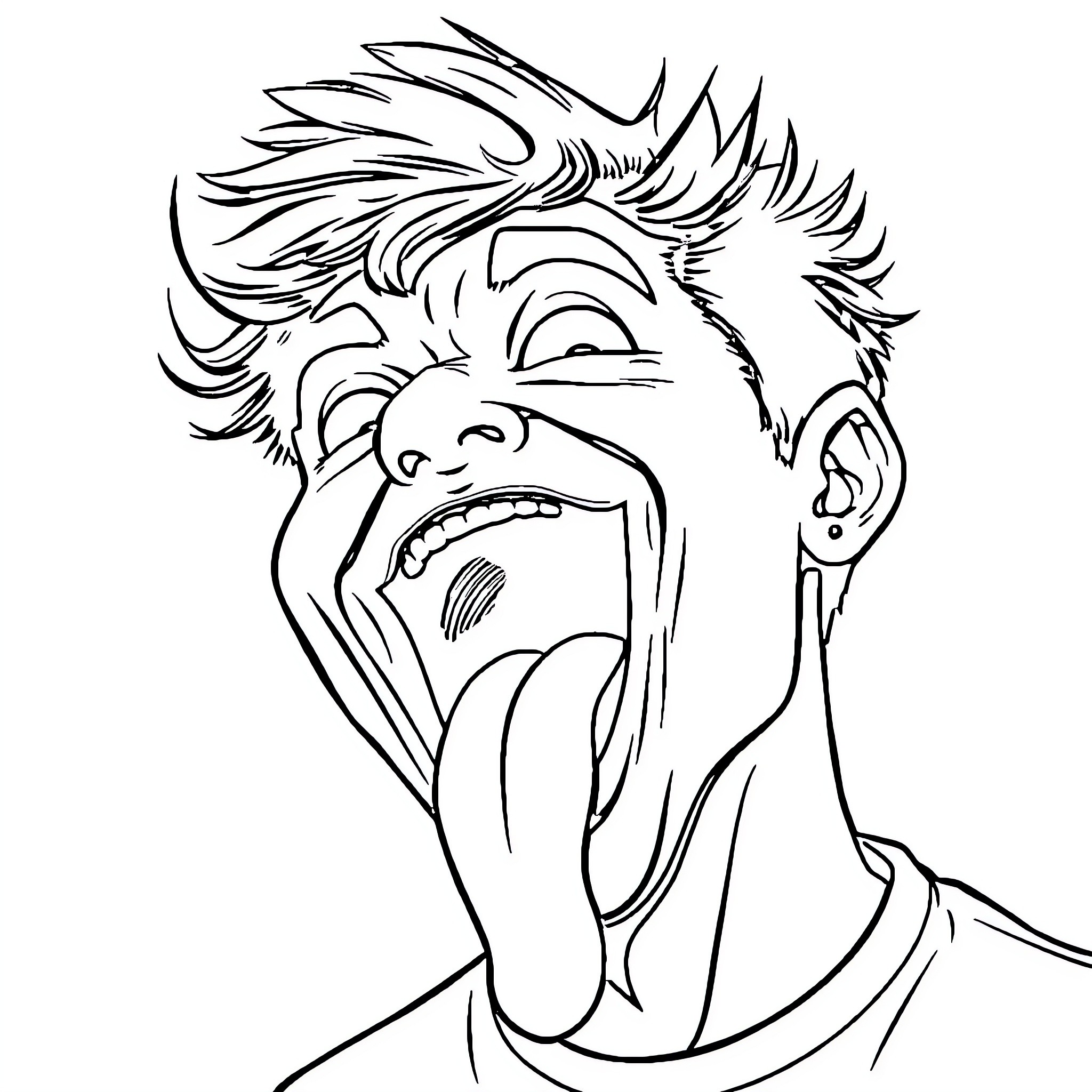 Guy shouting loudly with wild hair Coloring Page (free black-and-white line drawing printable PDF for all, from beginners to advanced learners, including children, teens, adults, and seniors)