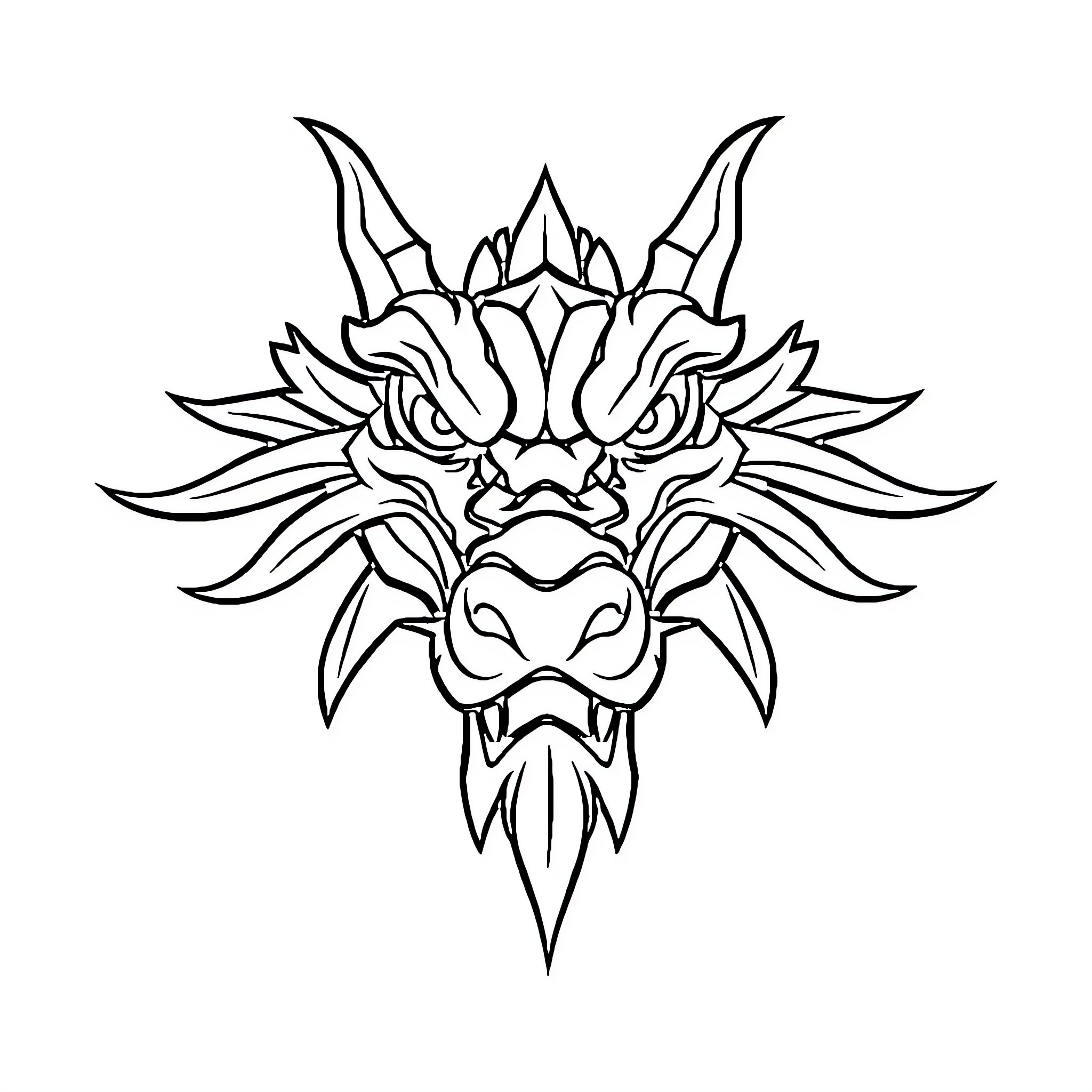 Dragon Head with Fierce Expression Coloring Page (free black-and-white line drawing printable PDF for all, from beginners to advanced learners, including children, teens, adults, and seniors)
