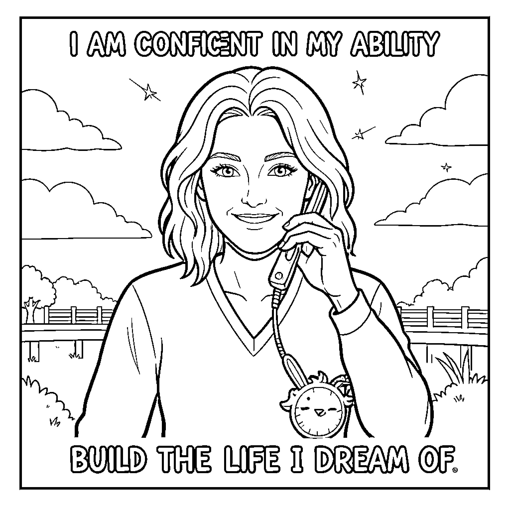 Life Affirmations: Building the Life I Dream Of Coloring Page (free black-and-white line drawing printable PDF for all, from beginners to advanced learners, including children, teens, adults, and seniors)