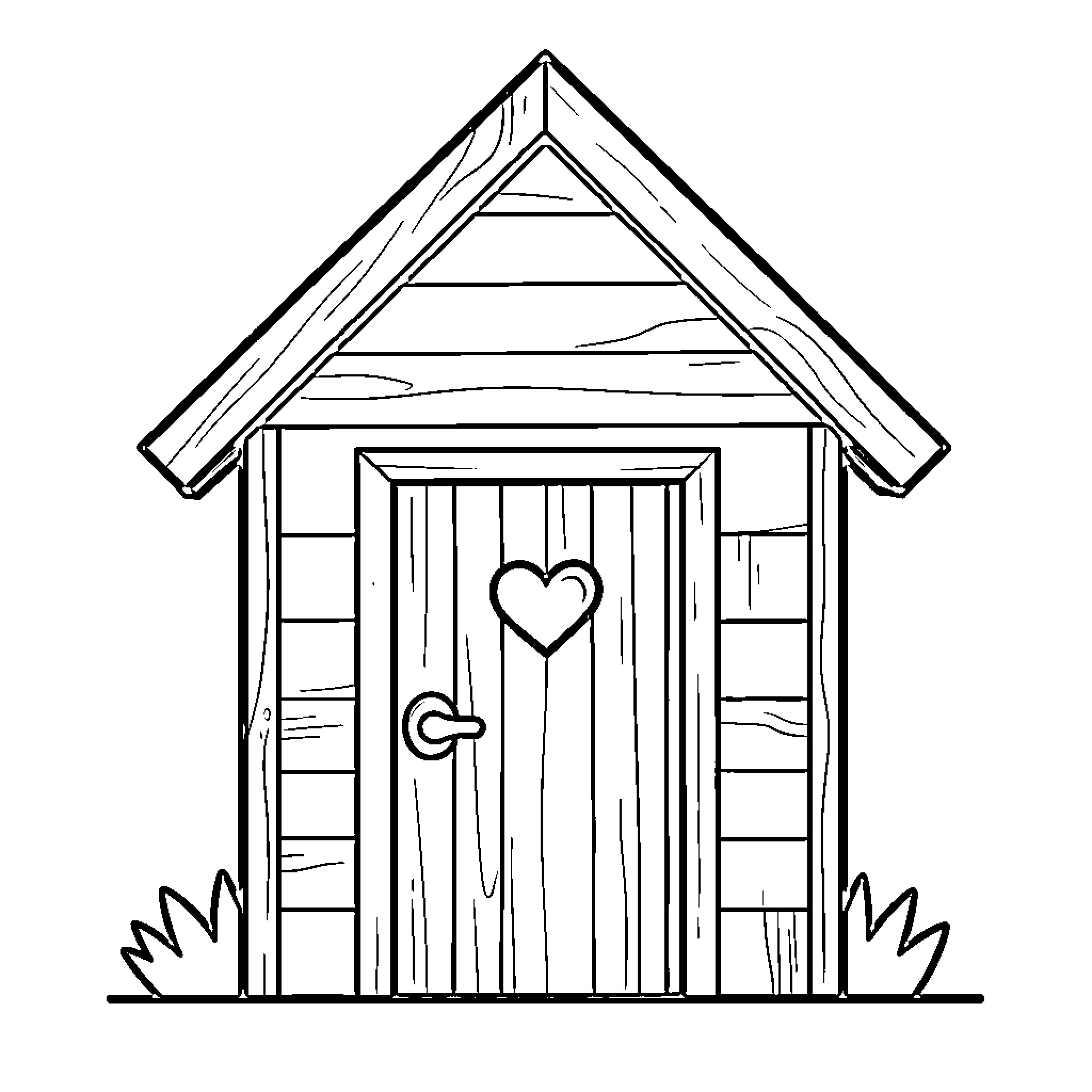 Maison with a heart design on the wooden door Coloring Page (free black-and-white line drawing printable PDF for all, from beginners to advanced learners, including children, teens, adults, and seniors)