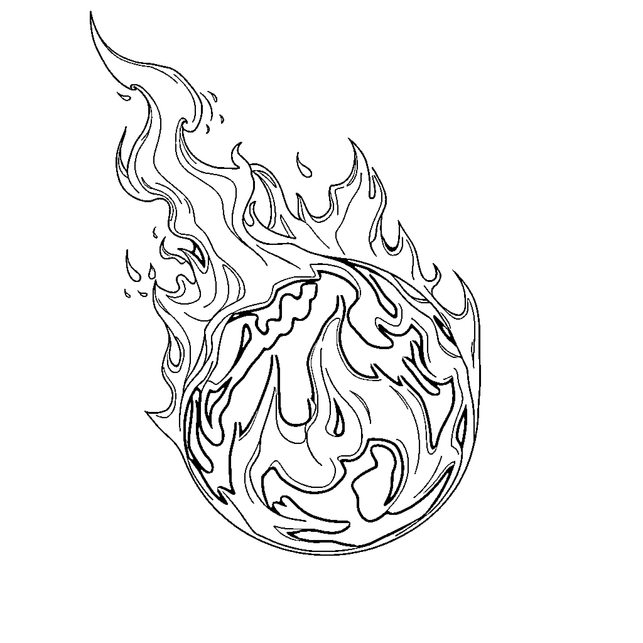 Fireball of Swirling Flames Coloring Page (free black-and-white line drawing printable PDF for all, from beginners to advanced learners, including children, teens, adults, and seniors)