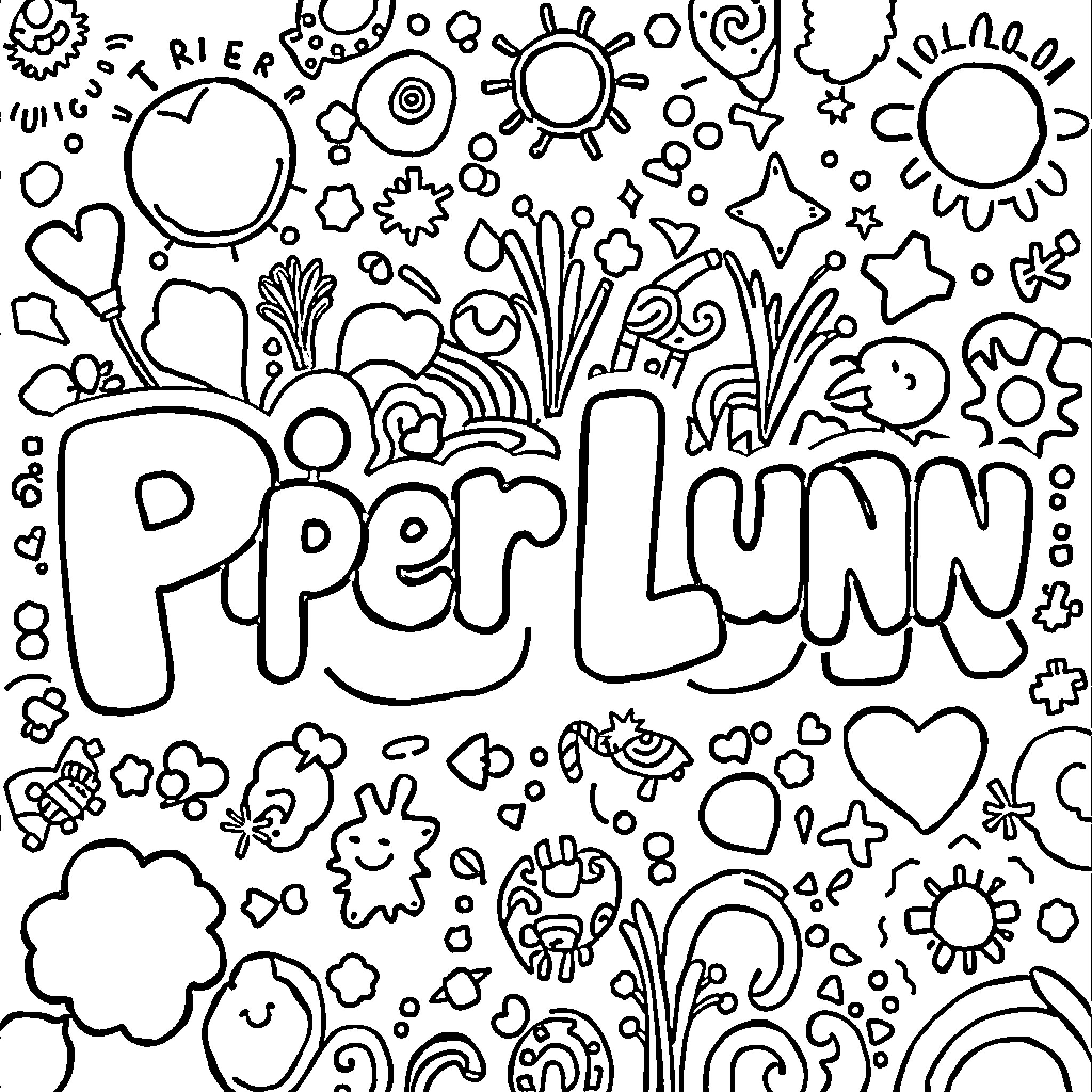 Piper Lynn Buck's playful and whimsical doodle illustration Coloring Page (free black-and-white line drawing printable PDF for all, from beginners to advanced learners, including children, teens, adults, and seniors)