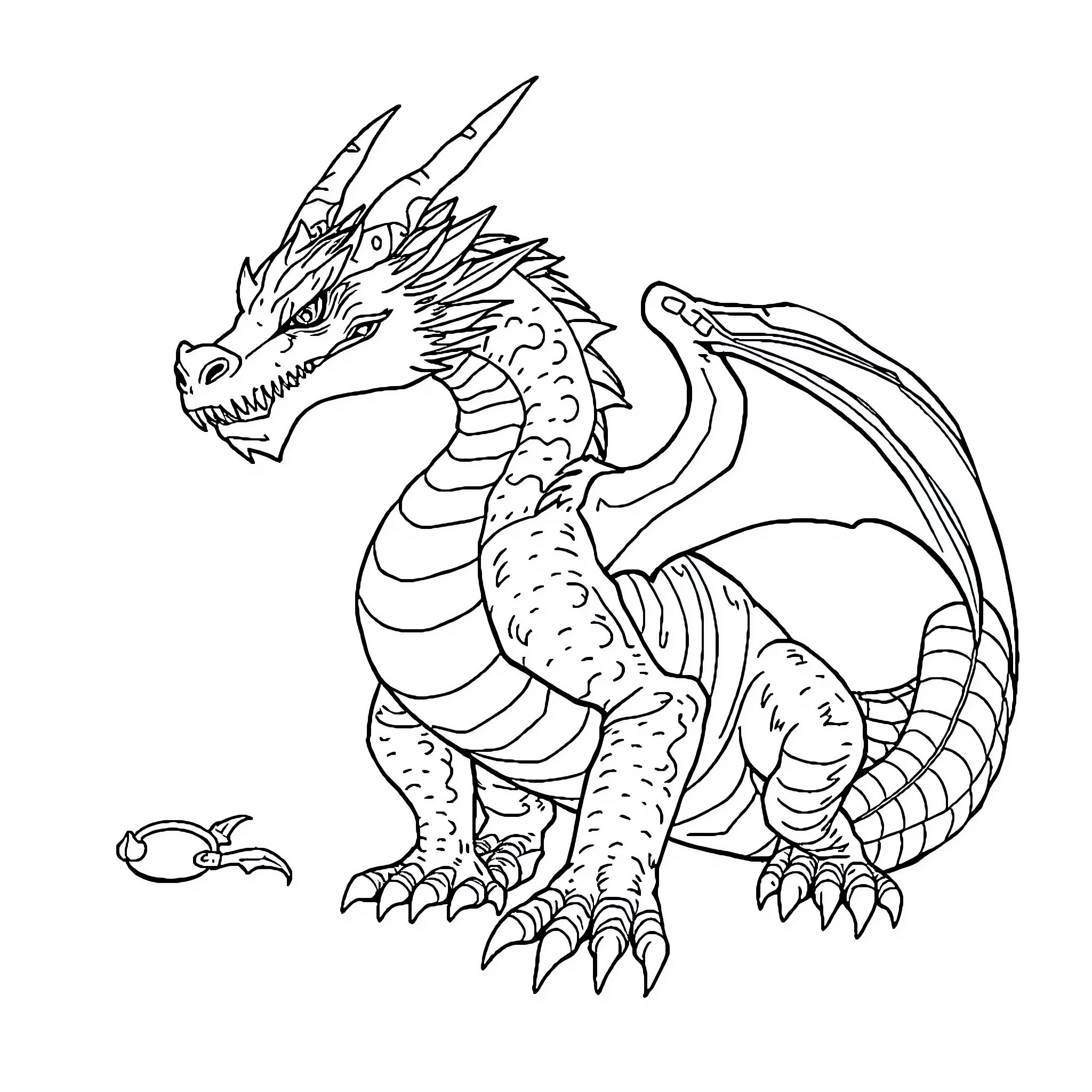 Dragon breathing fire at a mouse Coloring Page (free black-and-white line drawing printable PDF for all, from beginners to advanced learners, including children, teens, adults, and seniors)