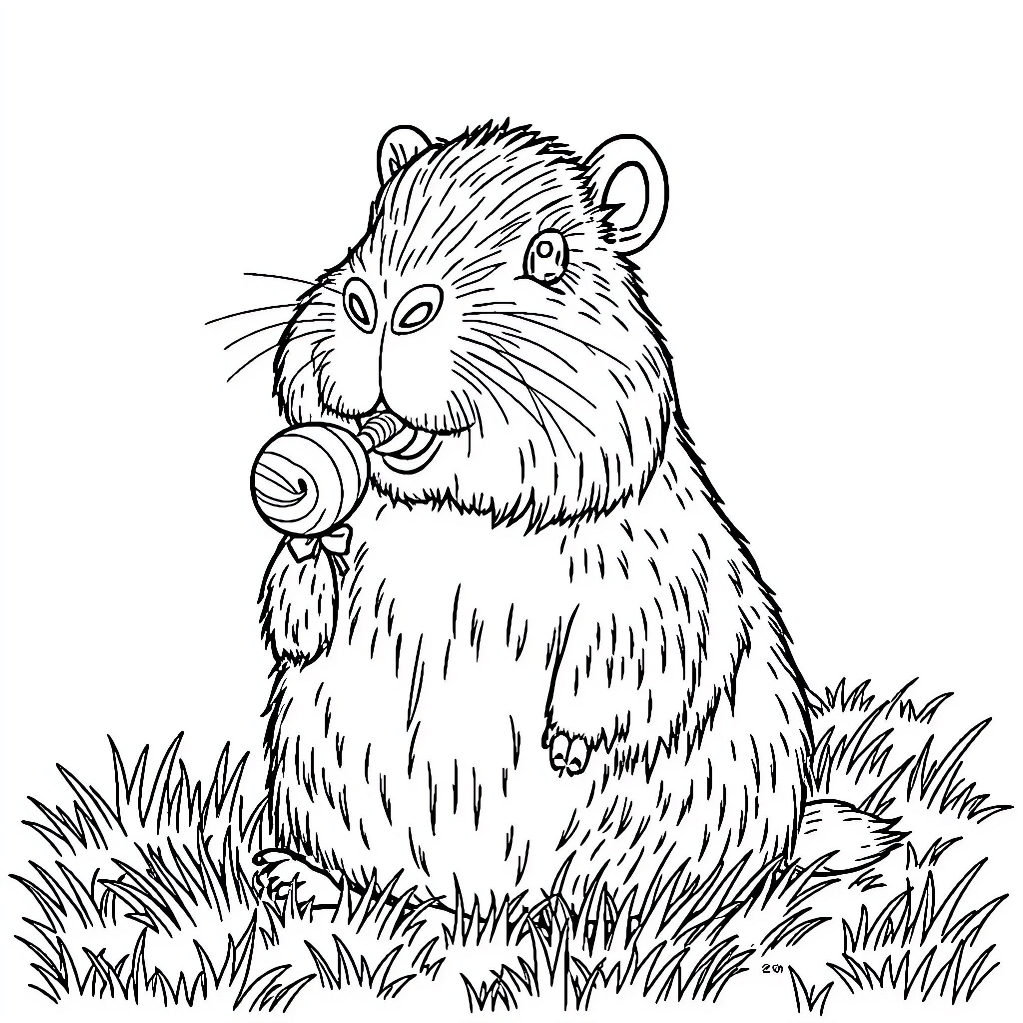 Capybara resting in grassy field Coloring Page (free black-and-white line drawing printable PDF for all, from beginners to advanced learners, including children, teens, adults, and seniors)