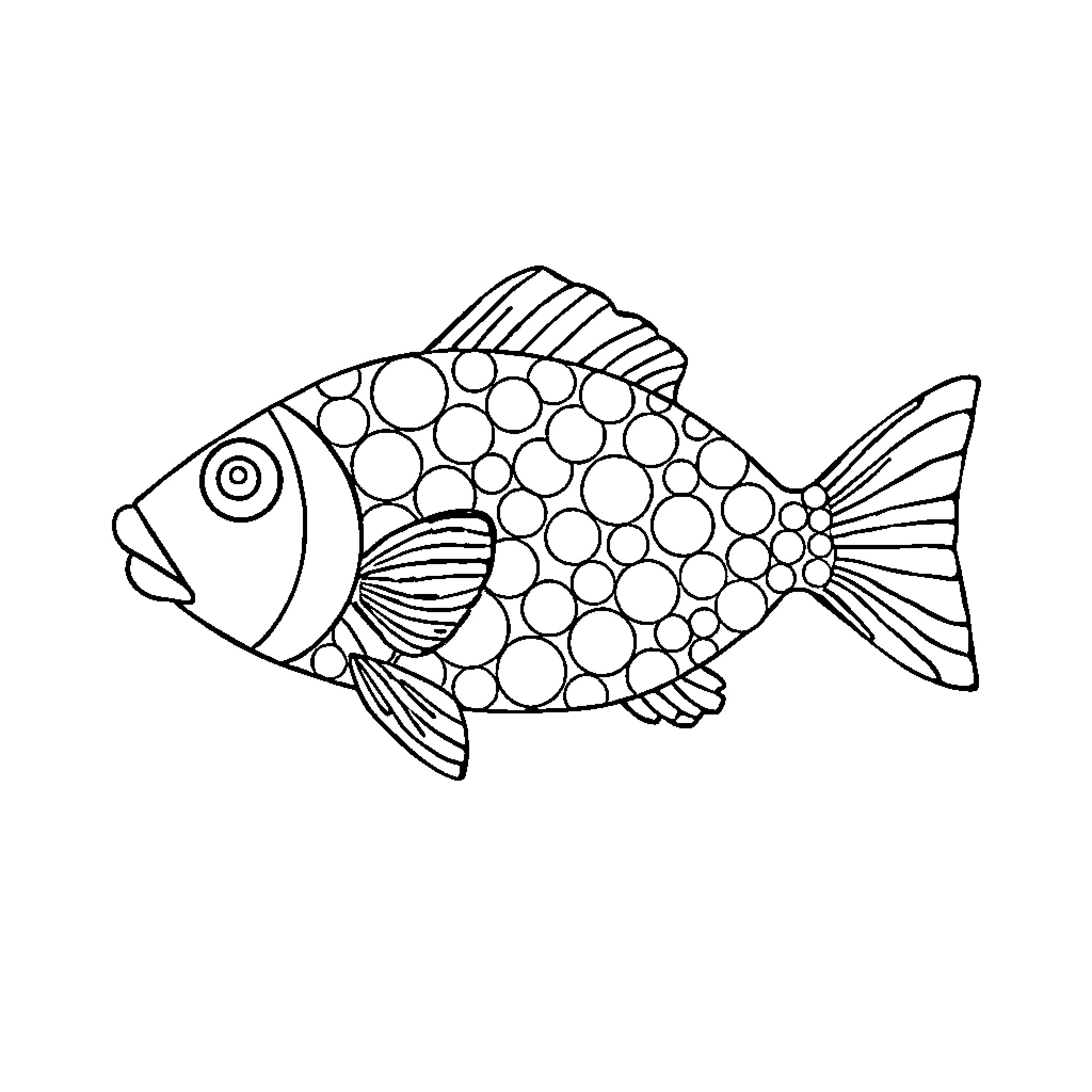 Fish with Playful Polka Dots Coloring Page (free black-and-white line drawing printable PDF for all, from beginners to advanced learners, including children, teens, adults, and seniors)