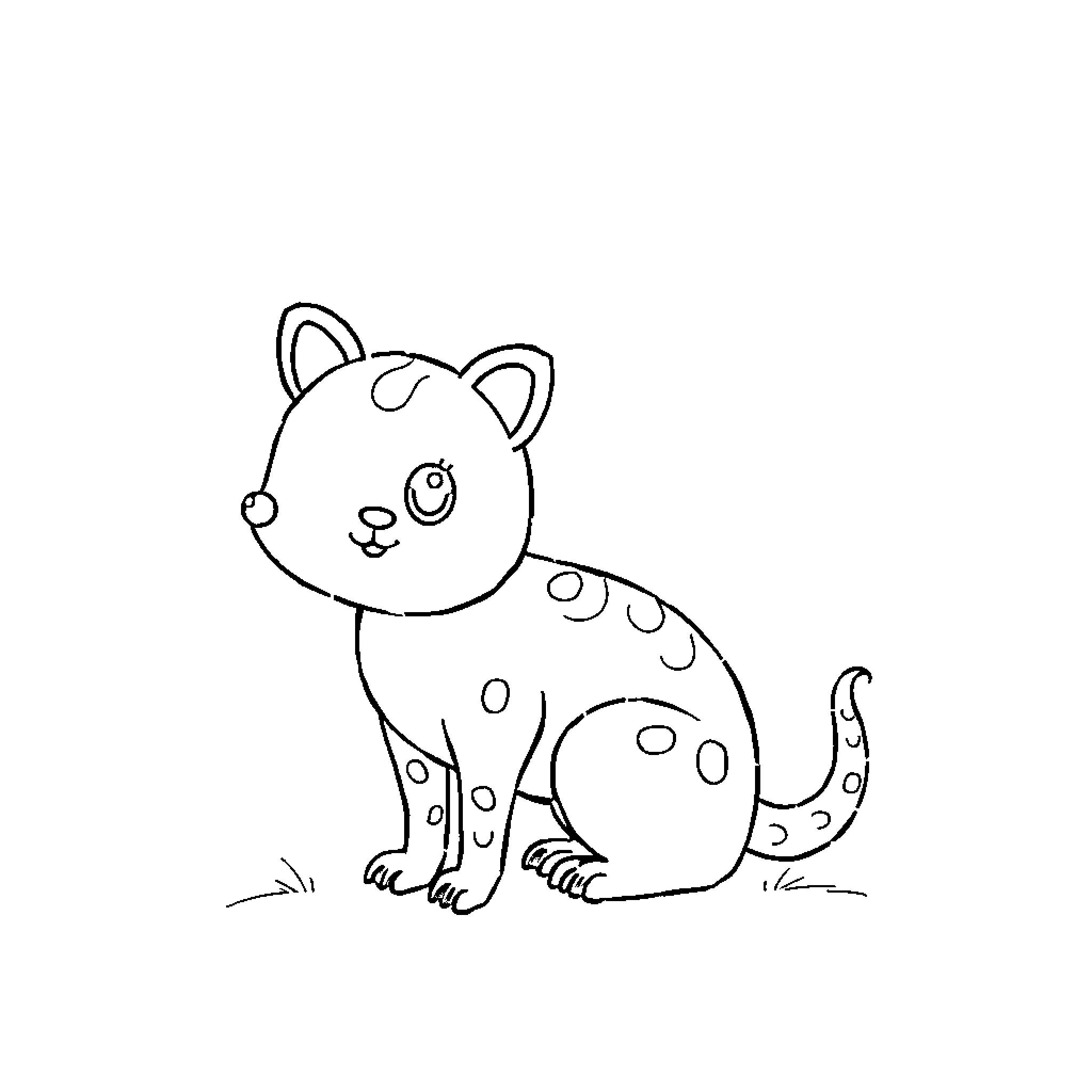 Animal smiling and wagging its tail Coloring Page (free black-and-white line drawing printable PDF for all, from beginners to advanced learners, including children, teens, adults, and seniors)