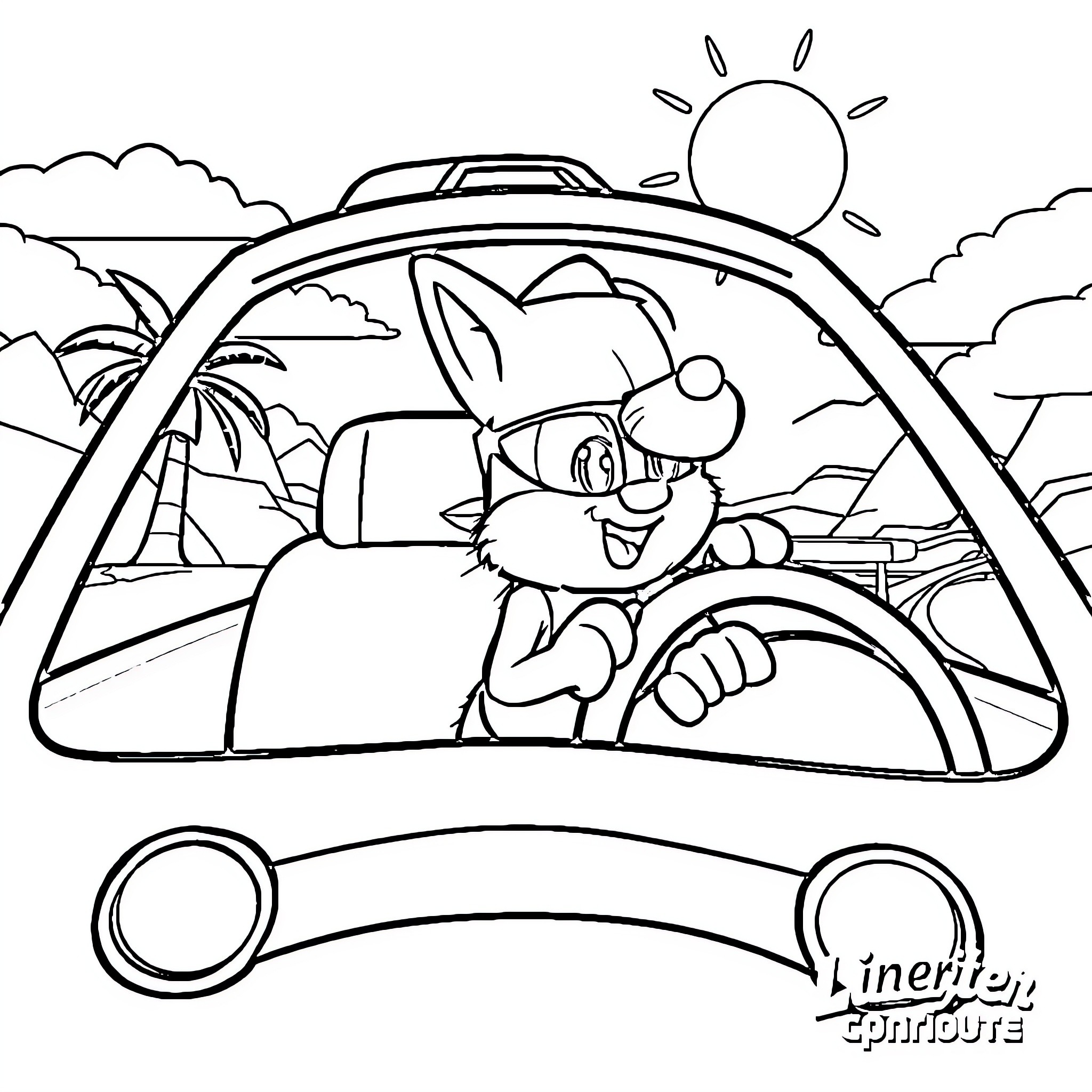 Chase in a tropical roadster adventure Coloring Page (free black-and-white line drawing printable PDF for all, from beginners to advanced learners, including children, teens, adults, and seniors)