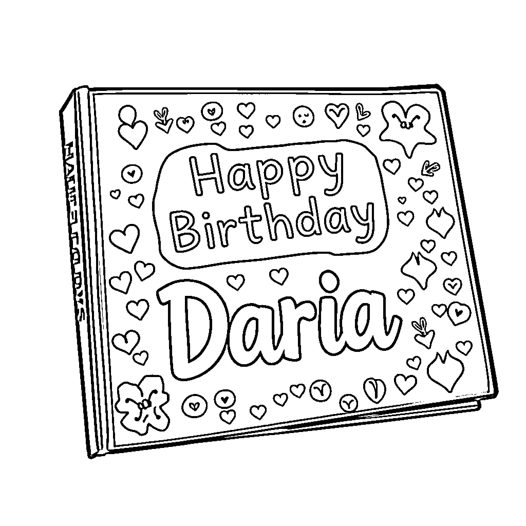 Book with Birthday Wishes and Doodles Coloring Page (free black-and-white line drawing printable PDF for all, from beginners to advanced learners, including children, teens, adults, and seniors)
