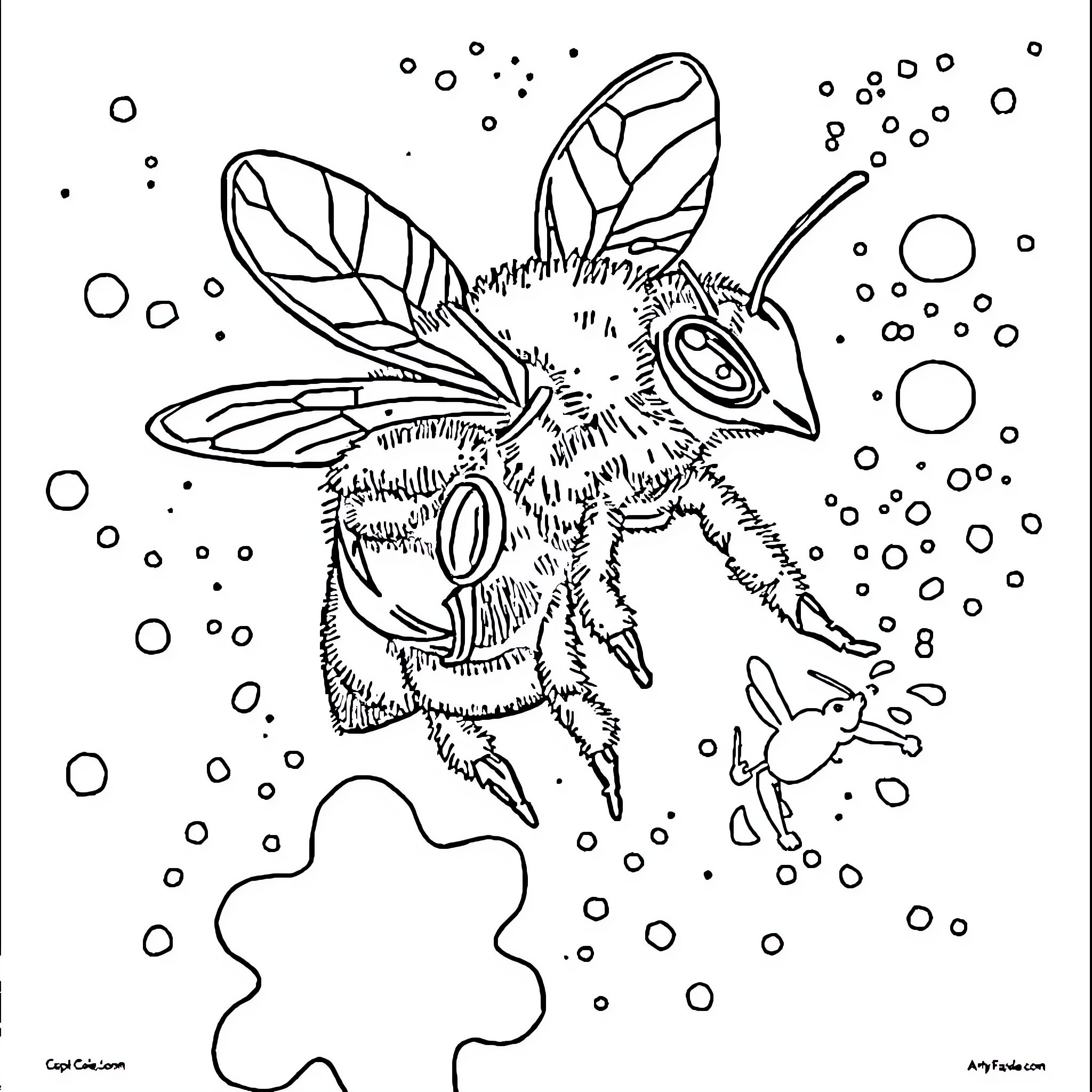 Bee engaging in playful underwater activity Coloring Page (free black-and-white line drawing printable PDF for all, from beginners to advanced learners, including children, teens, adults, and seniors)