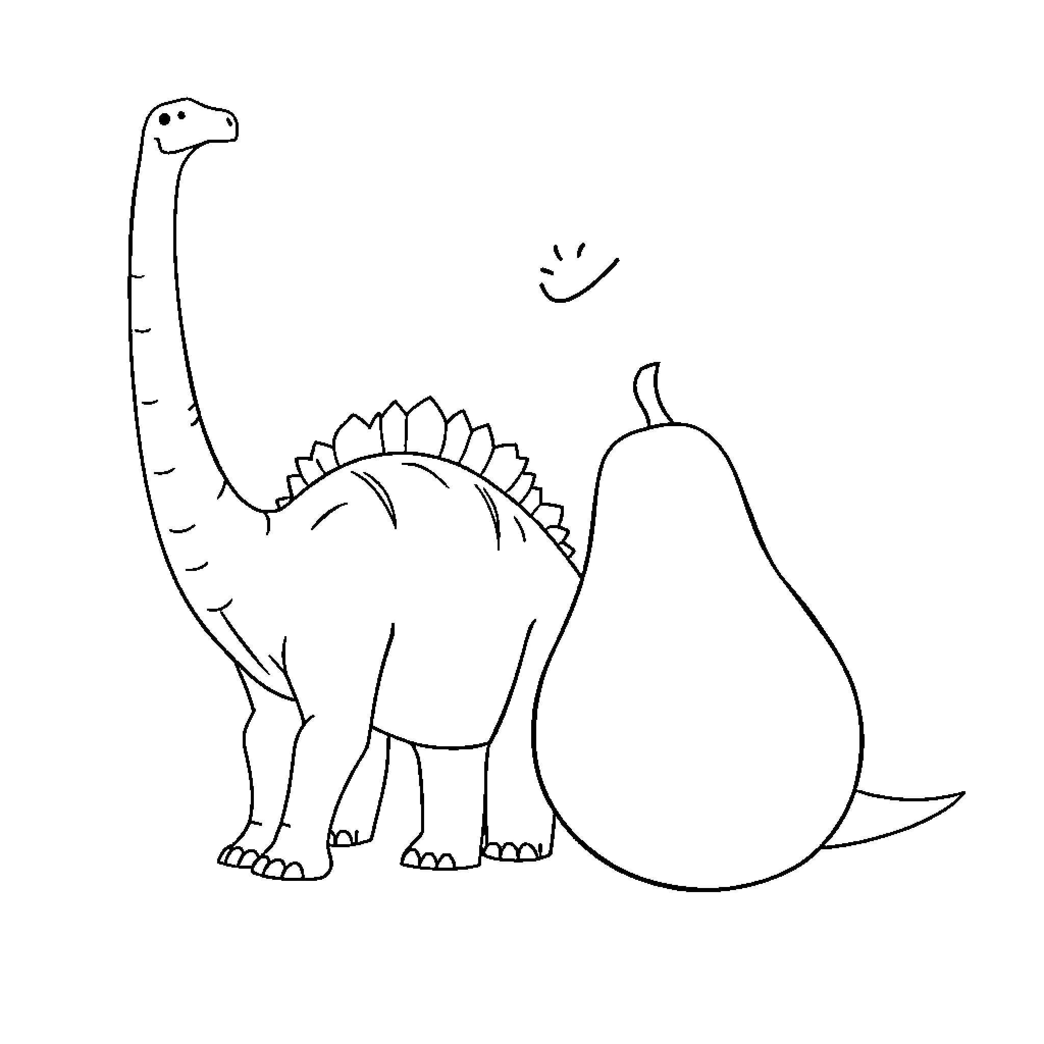 Avocado and Dinosaur in Playful Scene Coloring Page (free black-and-white line drawing printable PDF for all, from beginners to advanced learners, including children, teens, adults, and seniors)